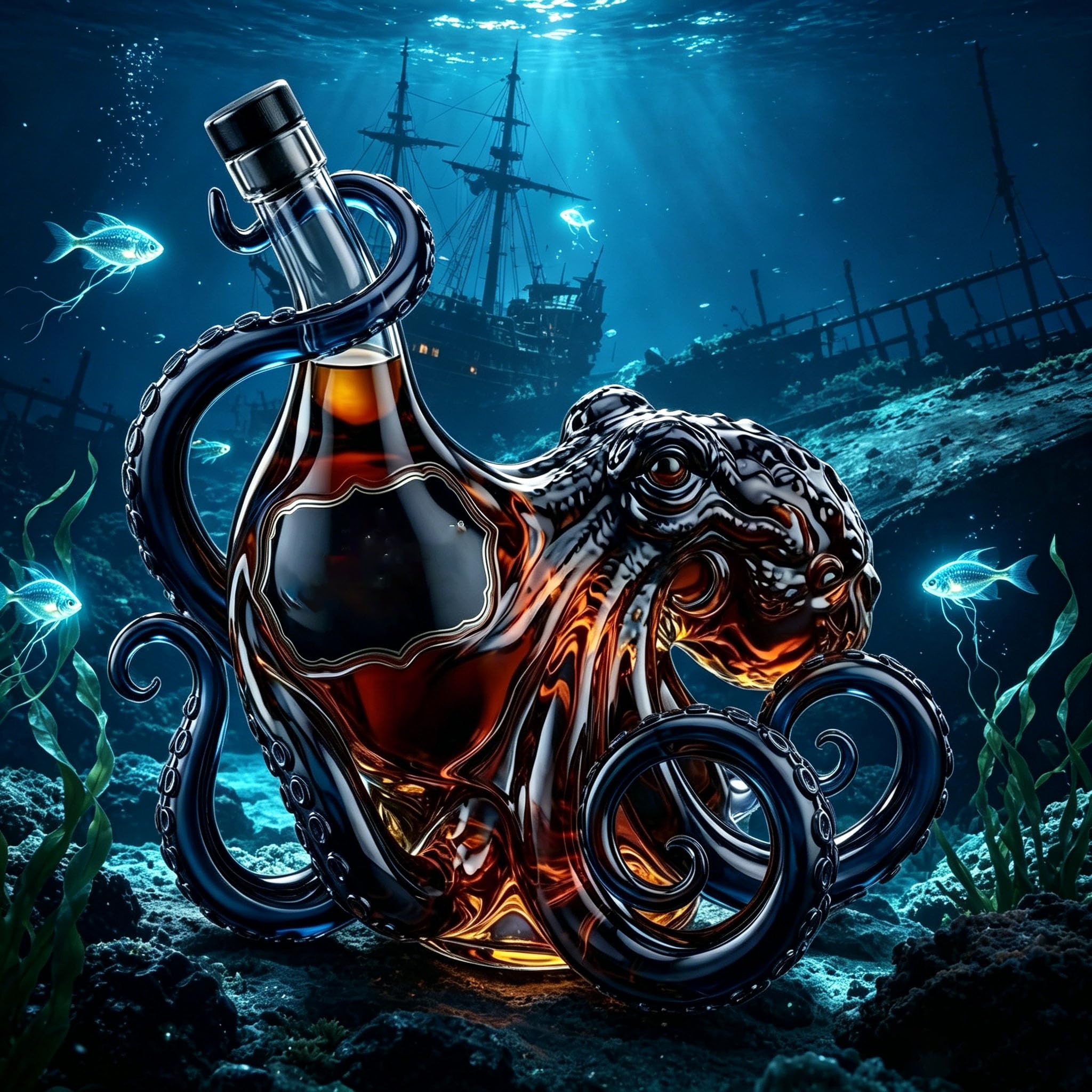 Decantador de Whisky 350ml Diseño Pulpo 3D, Botella de Vidrio Hecha a Mano, Adorno Decorativo Ideal como Regalo para Amantes del Whisky