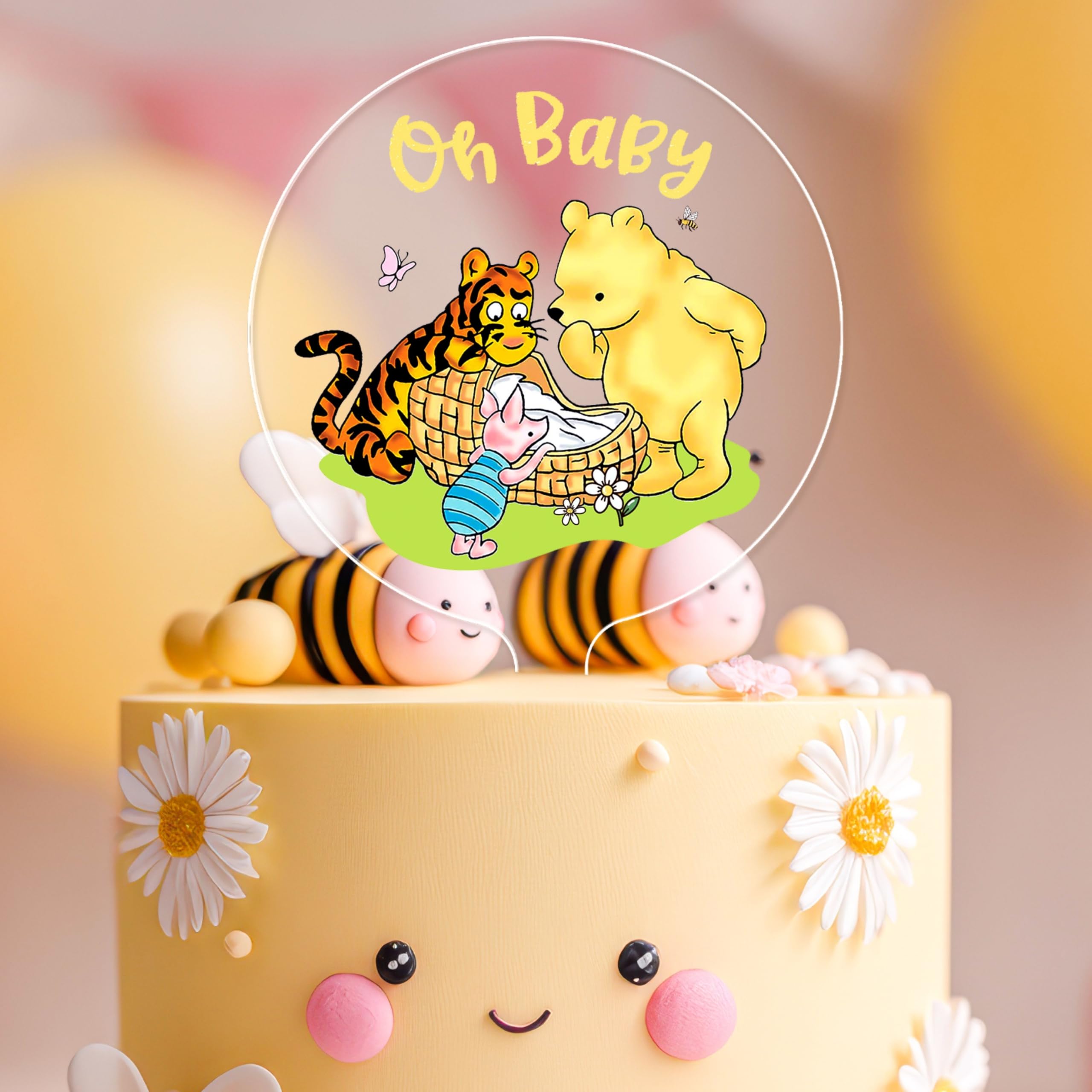 Woodamore Pooh and Tiger Baby Shower Cake Topper, 5x7 Acrylic Decoration