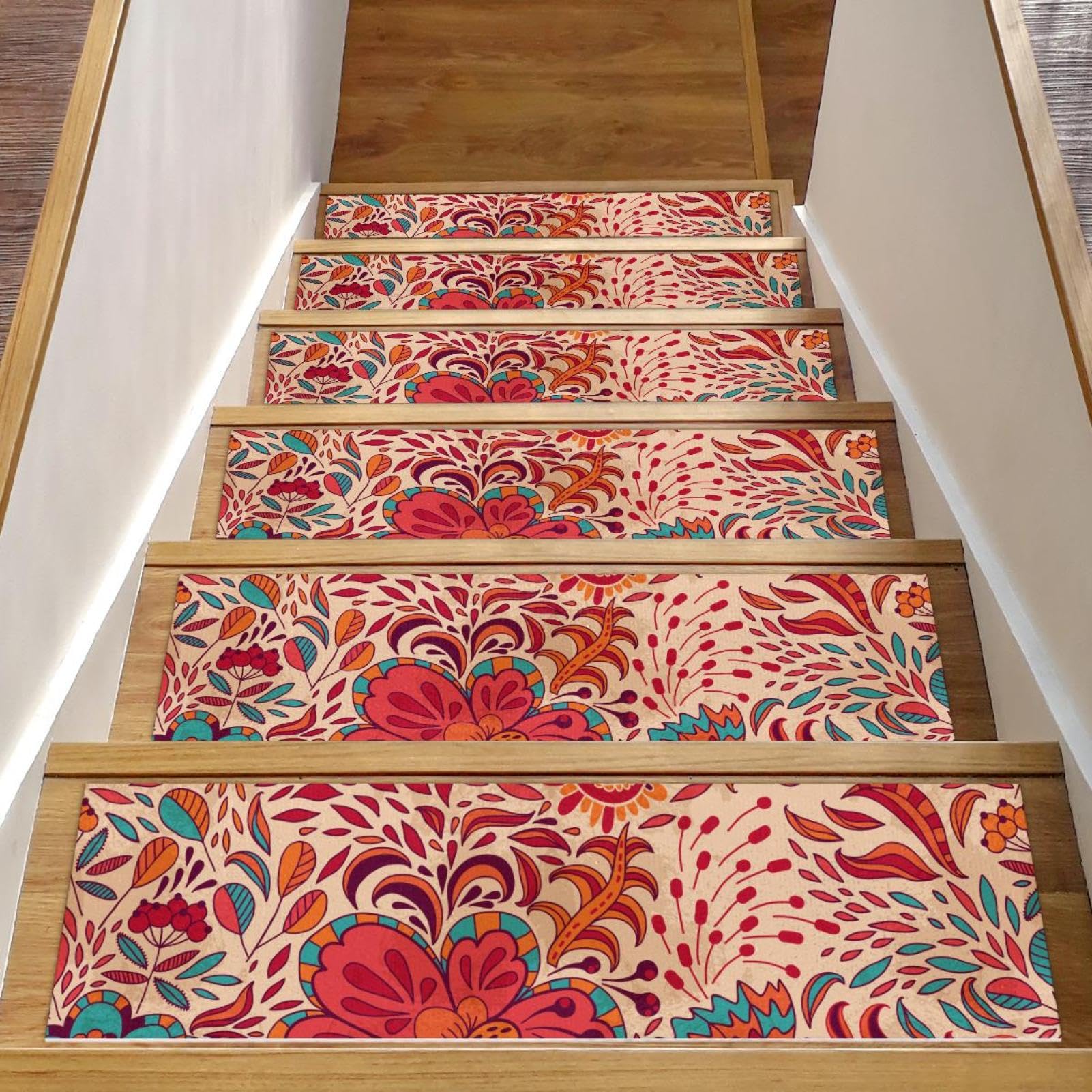 Peldaños de escalera alfombras de seguridad bohemias antideslizantes 8x30