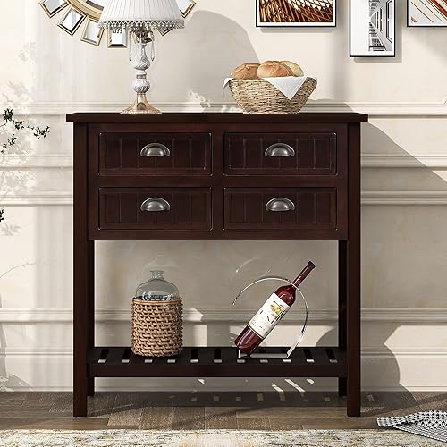 Miniatura 77 de Merax Mesa consola clásica de madera para entrada, pasillo, aparador con cajones de almacenamiento y estante inferior (azul marino) azul marino