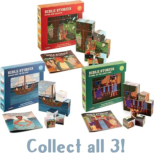 Miniatura 5 de Rompecabezas de historias bíblicas para niños pequeños (David y Goliat), rompecabezas de madera con mini libros cristianos para bebés y juego de