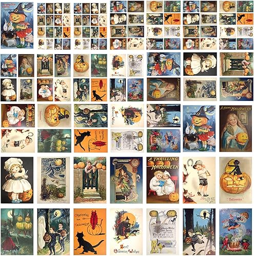 Vista 16 de Decoupage - Paquete de papel (21 hojas de 6 x 8 pulgadas), lindas brujas de Halloween, gatos negros, calabaza, FLONZ, estilo vintage, tarjetas