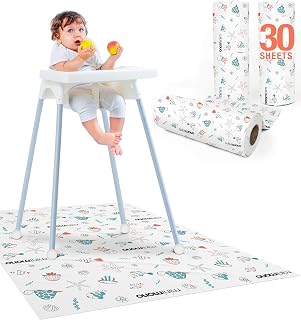 Minimono Disposable Baby Splat Mats 30 Pack - Waterproof 40x47" Under High Chair, Picnic, Crafts - BPA-Free Recycled Sea Animals Design