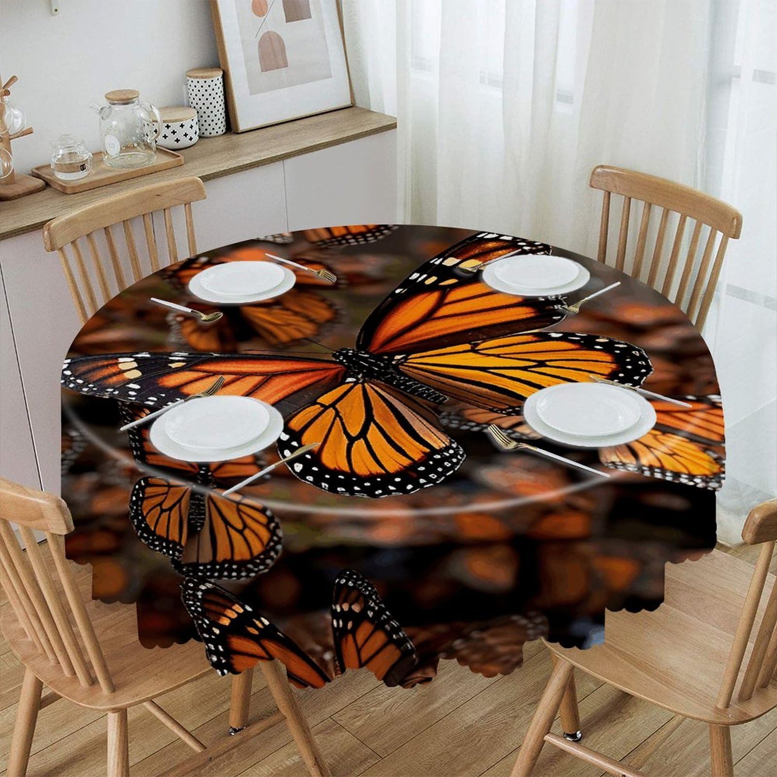 VstaDank Monarch Butterflies Round Tablecloth Premium Polyester Table Cloth Heavy Duty Washable Fabric Tablecloth Waterproof Holiday Table Cover Decorative Tablecloths for Dining 60"