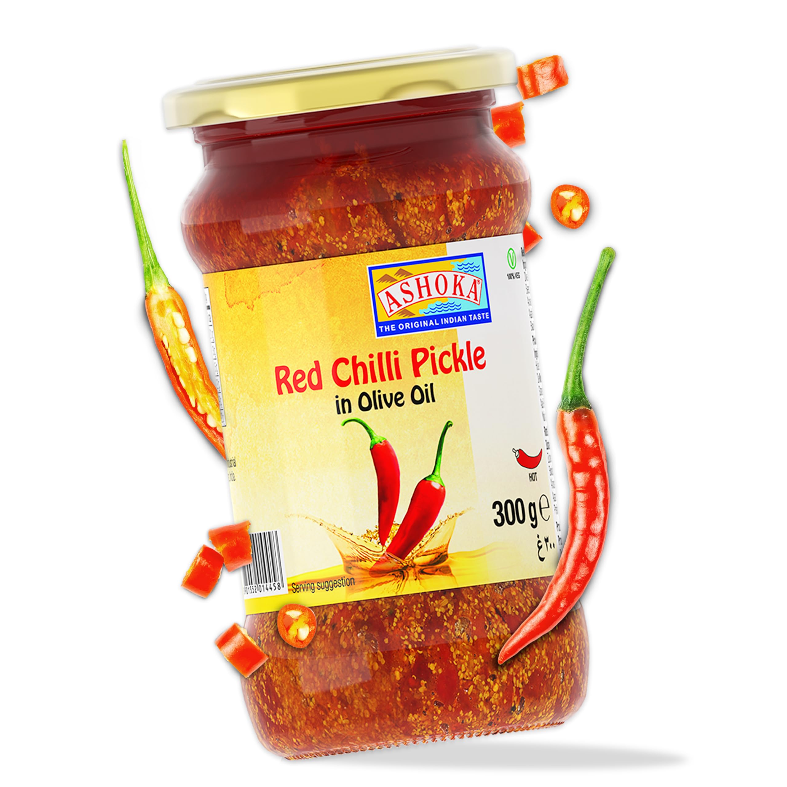 Ashoka 1932 | All Natural | Authentic Indian Pickle Recipe | Red Chili with Olive Oil | Suitable for Vegetarians | Kosher Certified | Gourmet Pickles | Pickle Relish | 300 Grams (Pack of 1)
