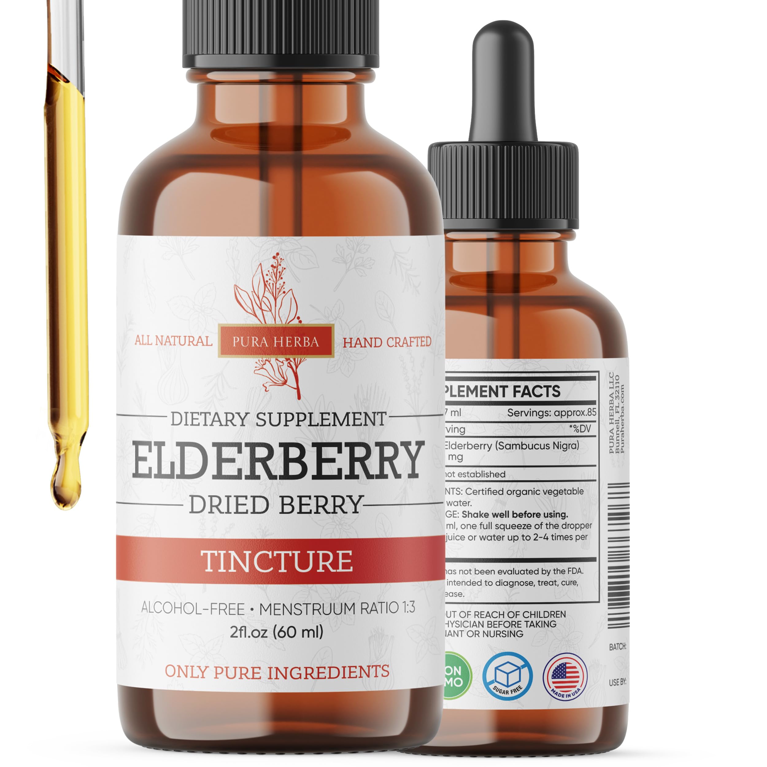 Elderberry Tincture Elderberry Extract Liquid, Alcohol Free, Vegan - 2 Fl Oz