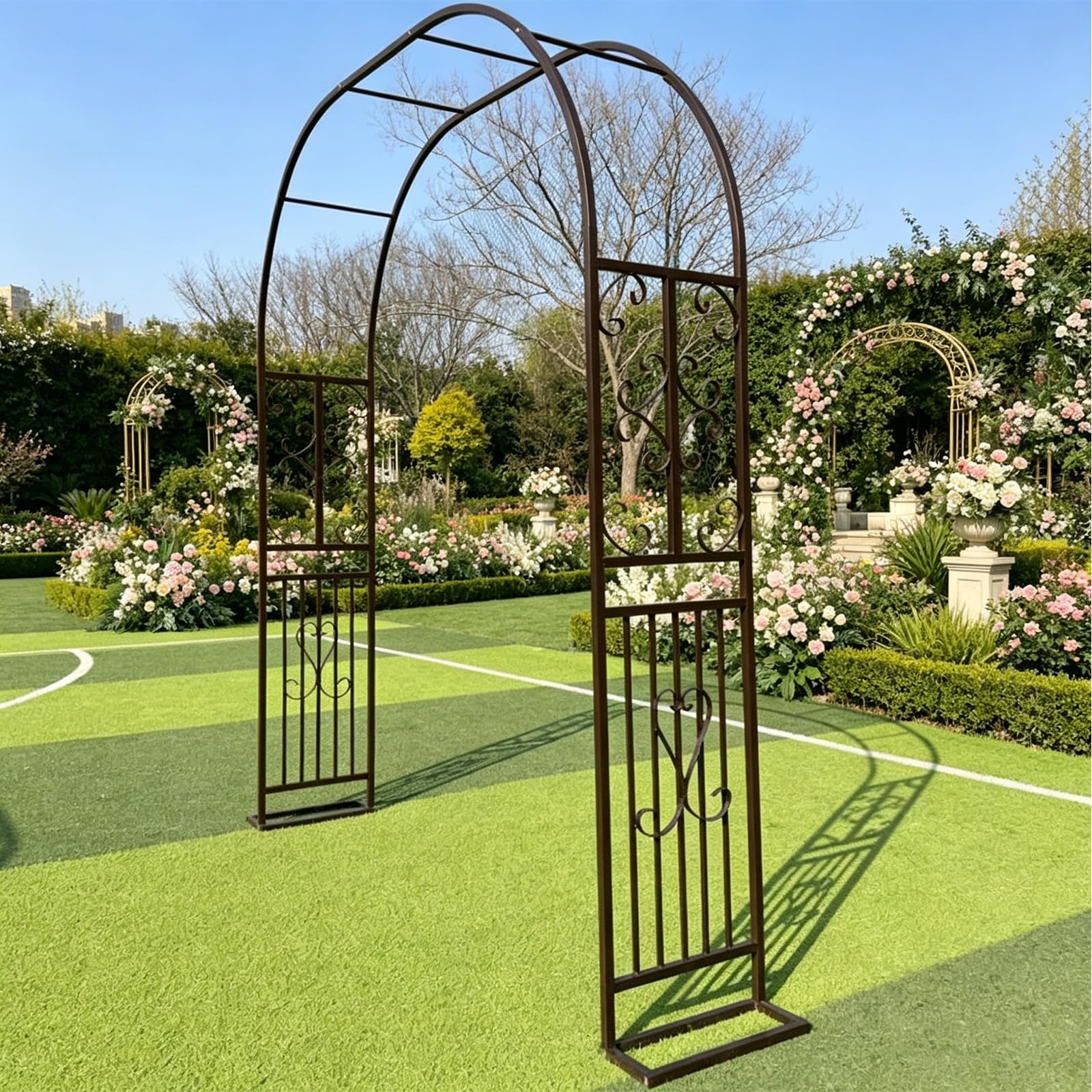 Rosenbogen Metall, Gartenbogen aus Edelstahl – verzinkter, rostfreier Stahl, verstärkte Rankhilfe für Rosen & Kletterpflanzen, auch als Hochzeitsbogen (Maße: 220x40x230cm)