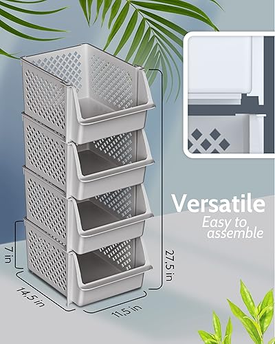 Miniatura 3 de Skywin Contenedores de almacenamiento apilables de plástico para despensa, contenedores apilables para organizar alimentos, cocina y baño (gris