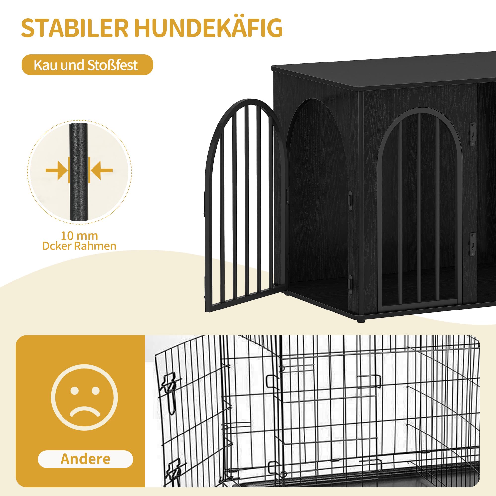 Hzuaneri Hundekäfig Möbel, 68 cm Hundebox für Zuhause, 3 Türen, Bogentür, Moderne Hundebox Indoor für Hunde, Beistelltisch, Hundekäfig Hochbelastbar, 68 x 49 x 56 cm, Schwarz DFC85504B