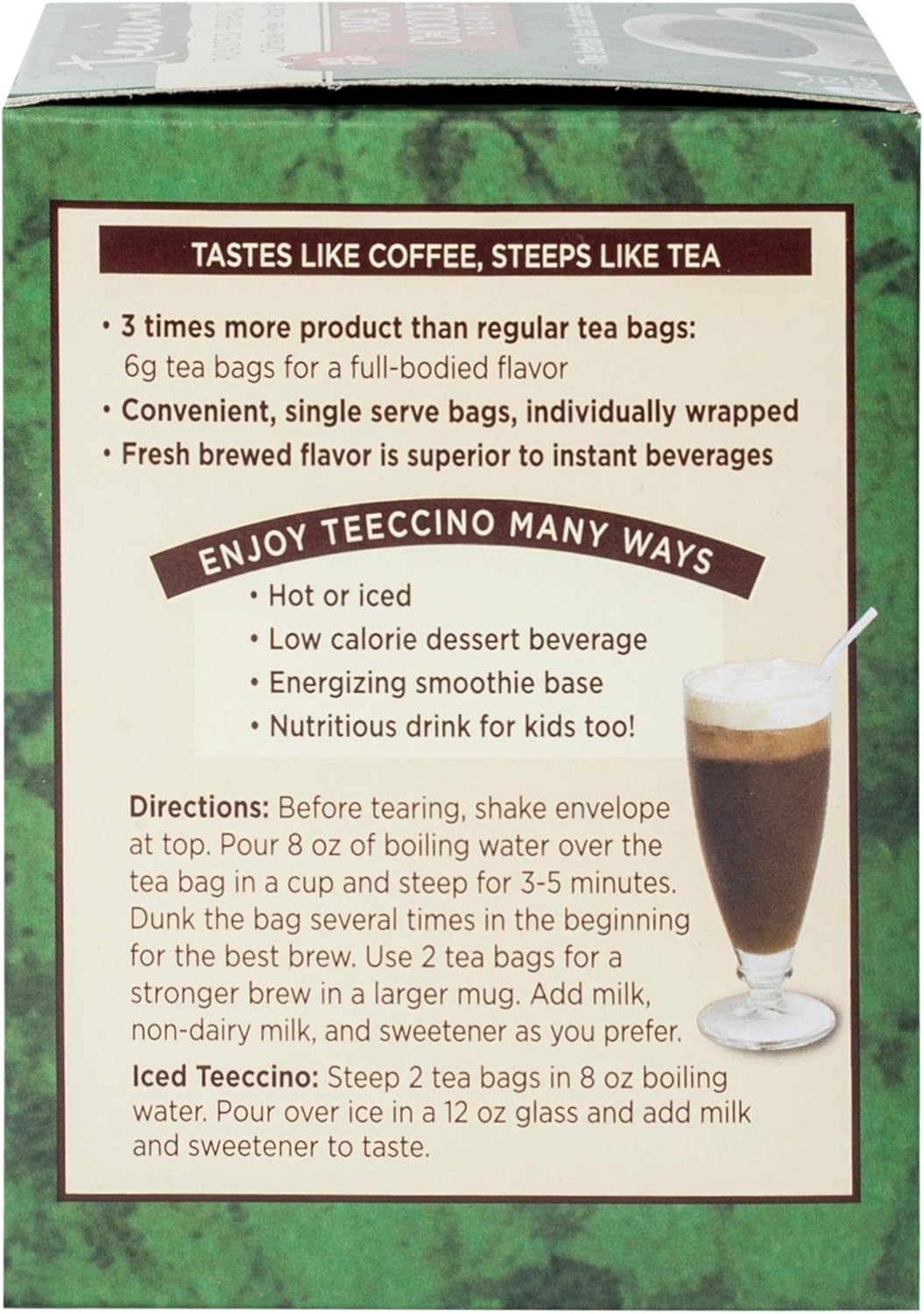 Teeccino Chocolate Organic Chicory Herbal Tea Bags, Caffeine Free, Acid Free 10 count (Pack of 6)