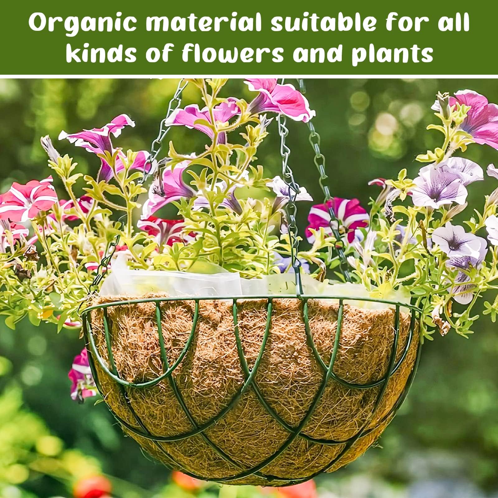 Forro de Fibra de Coco 10 Pulgadas Set de 5, Tapete Natural para Cesta Colgante, Resistente y Transpirable para Plantas de Jardín y Balcón