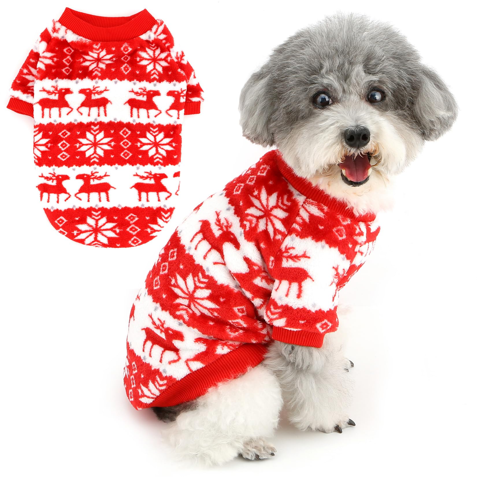 Zunea Christmas Dog Sweater Jumpers for Small Dogs Soft Warm Fleece Pullover Puppy Festival Clothes Jumper Xmas Snowflake Reindeer Coats Holiday Cold Weather Pet Apparel for Chihuahua Red S