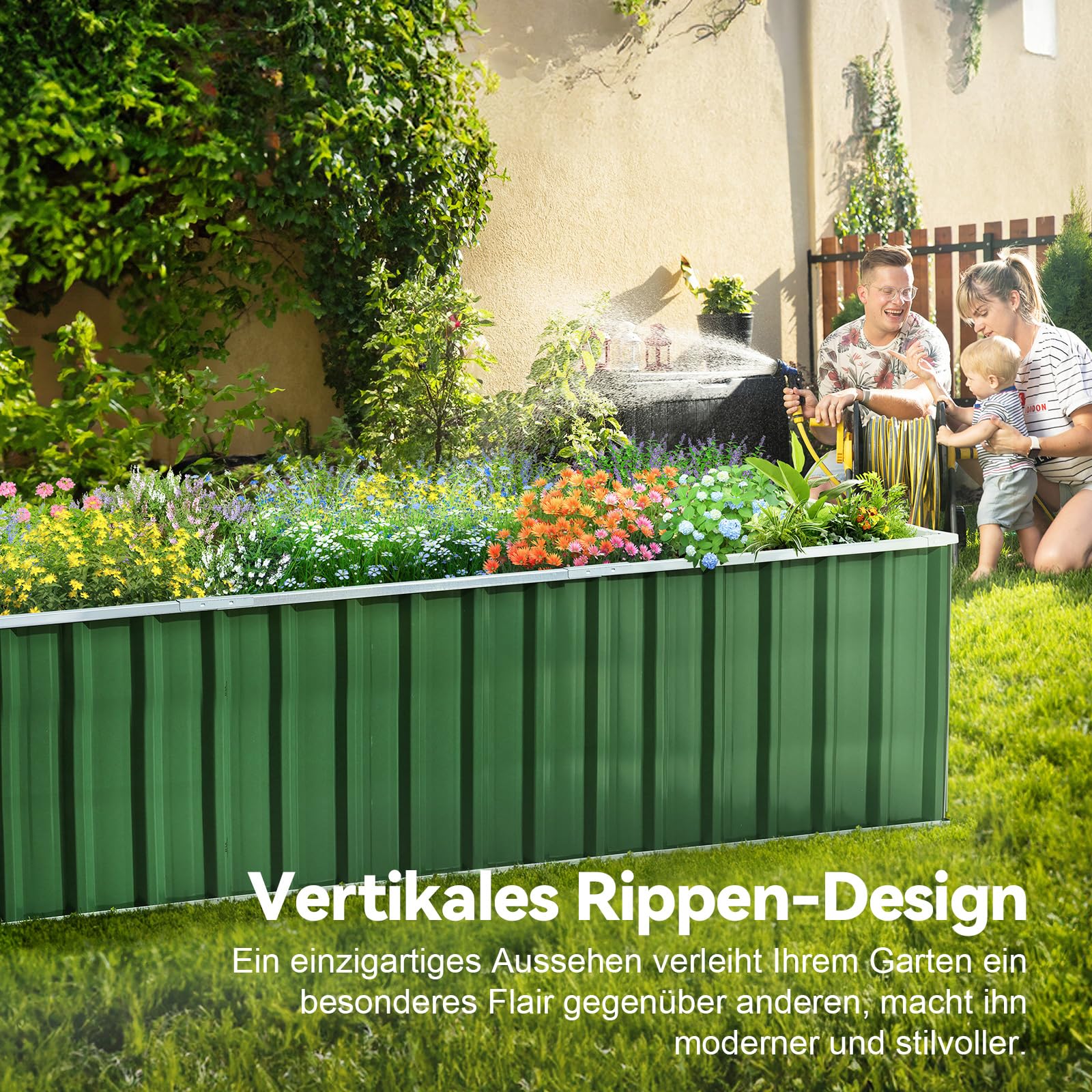 KING BIRD Hochbeet Metall 258x90x60cm, Hochbeete-Kit für Garten aus Verzinktem Stahl, Rostfrei und Haltbarkeit, Einfacher Aufbau, für Gemüse Kräuter Blumen,Grau