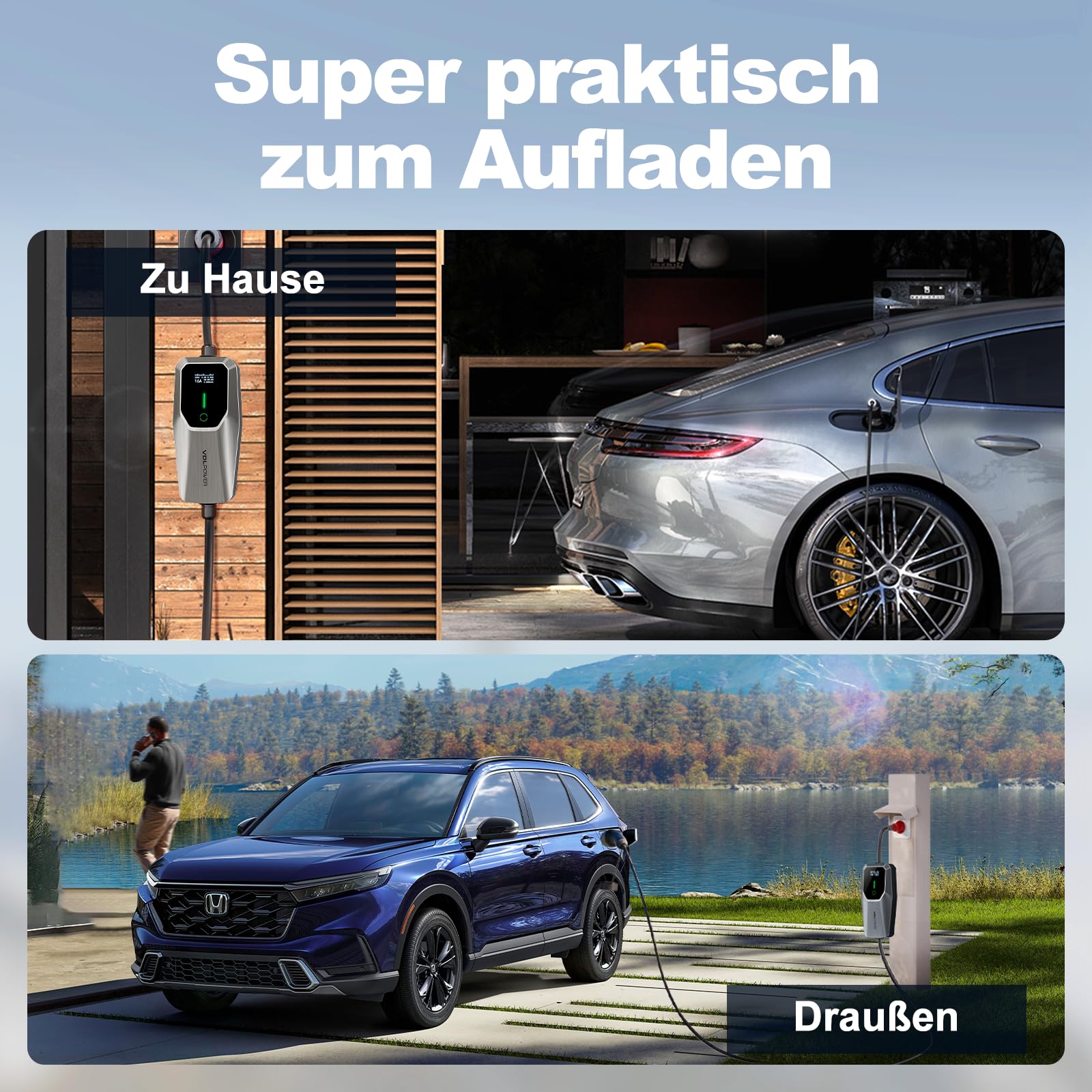 Mobile Wallbox 11kW Typ 2 Ladekabel 6-16A | 5m Mobile Ladestation 3-phasig CEE EV Ladegerät Einstellbarer Strom und Einstellung Startzeit für Allen Elektrofahrzeugen EV PHEV IEC 62196-2 VDLPOWEREU
