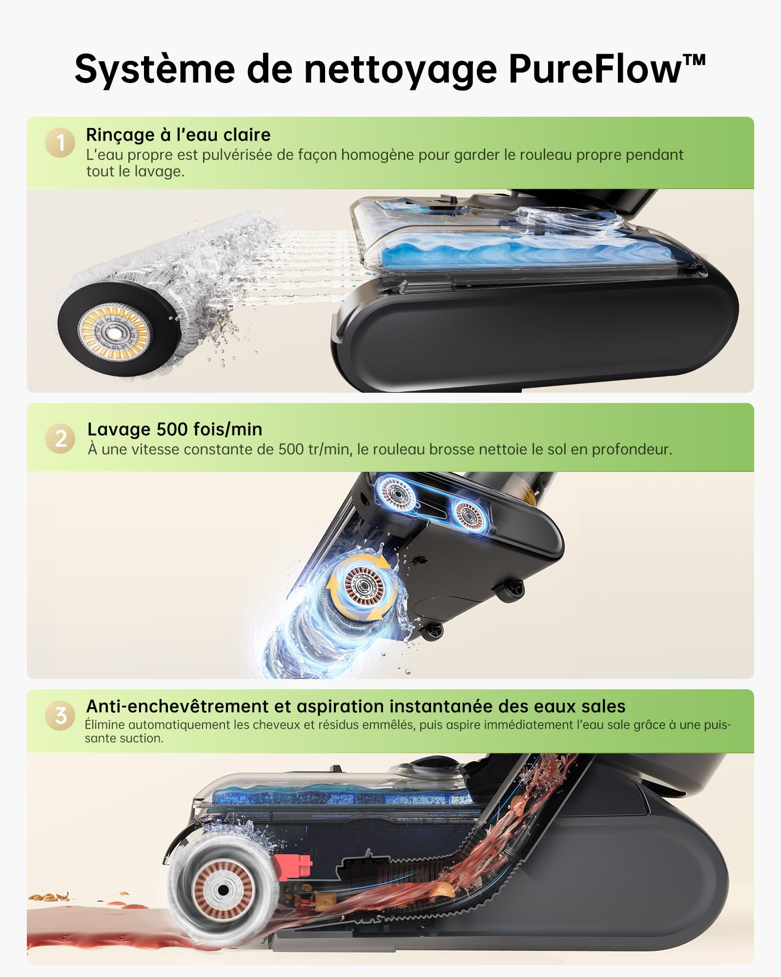 Aspirapolvere Lavapavimenti Senza Fili, Autopulizia, Autonomia 40 Min, 180° Reclinabile, Doppio Serbatoio Grande, Design Leggero, Lavapavimenti Aspirapolvere Senza Filo per Pavimenti,Subito Asciutti