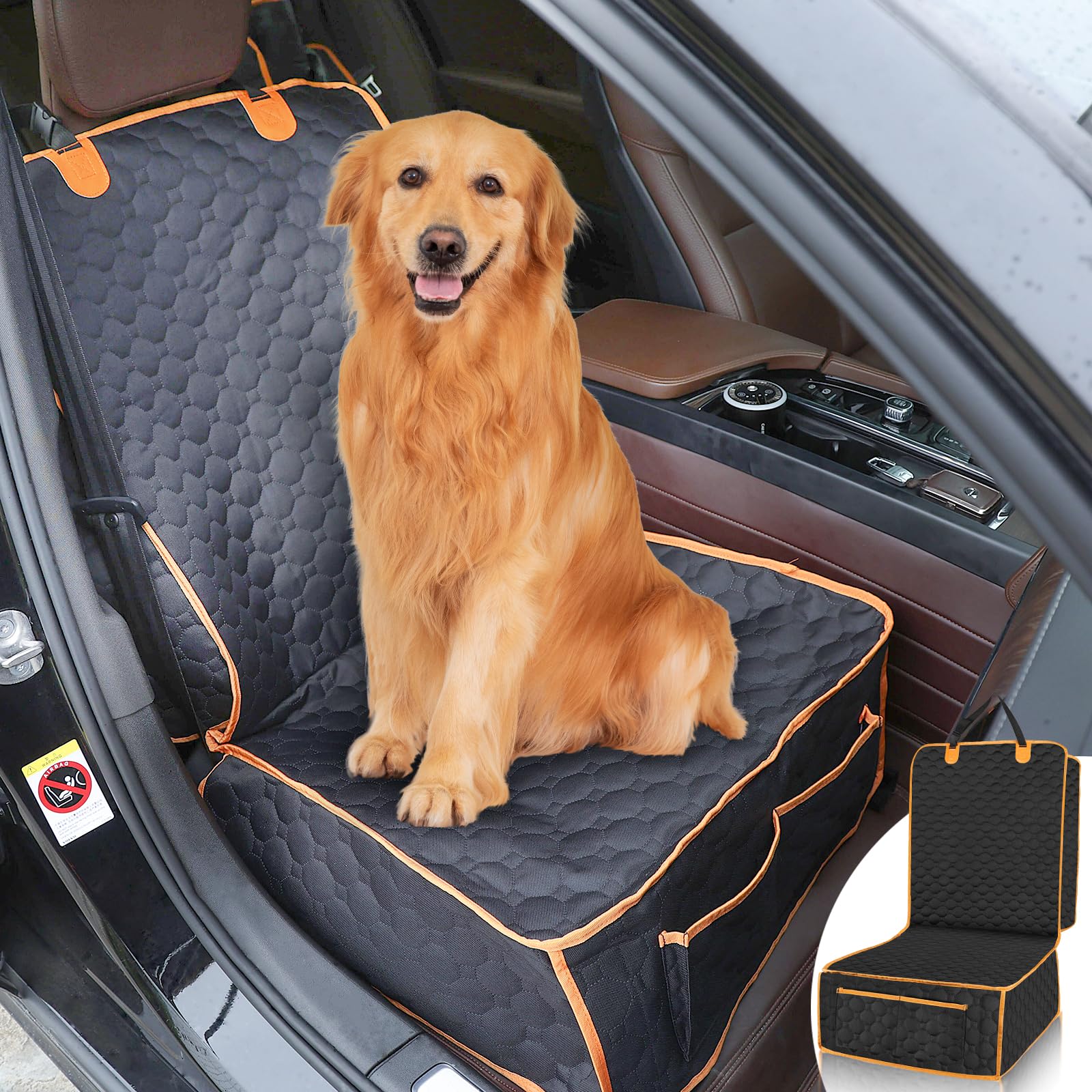 1 Pack Front Seat Car Cover, Waterproof Dog Car Seat Cover, Non-Slip & Scratch-Proof, Pet Car Seat Protector with Side Flaps and Storage Pocket, Car Seat Cover for Most Cars, Trucks and SUVs