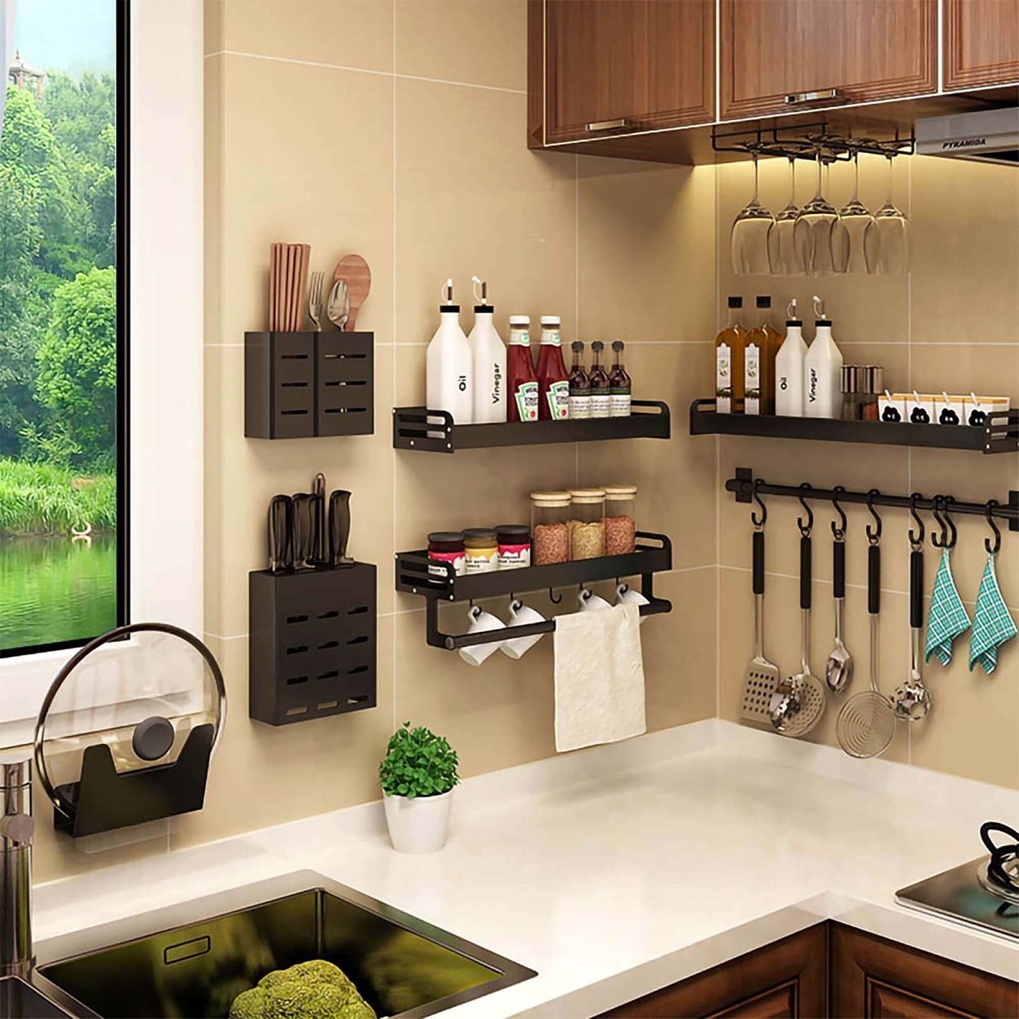 tlj Estante para Especias,Montaje en pared Aluminio espacial Spice Rack,Estante Organizador de BañO de Cocina Desmontable,para Almacenamiento de Frascos Y Botellas de Especias