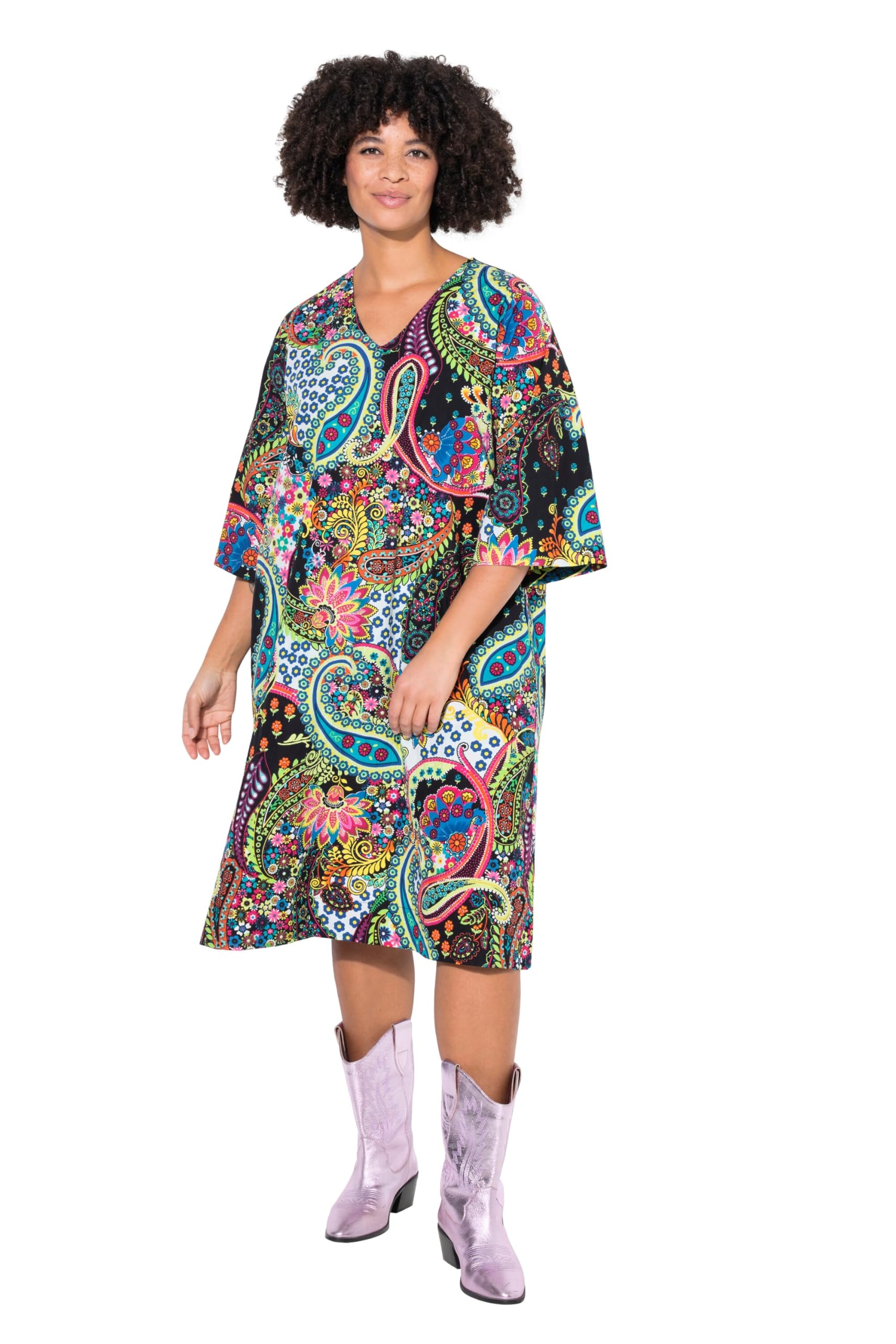 Angel of Style Damen große Größen Übergrößen Plus Size Midikleid, A-Linie, Paisley-Muster 839978