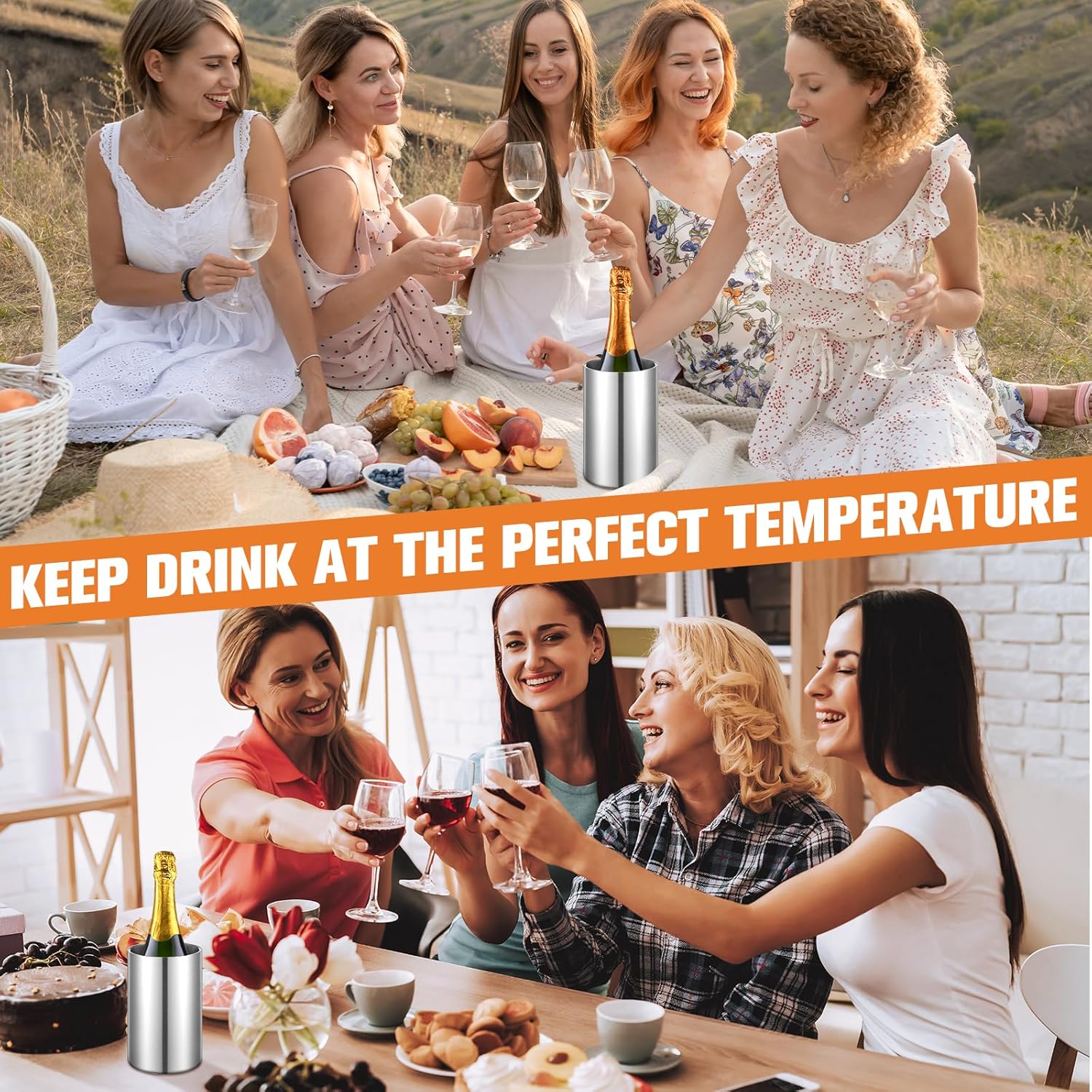Wine Chiller Bucket Stainless Steel Wine Chiller Bottles for 750 ml Insulated Double Layer Bucket Cooler for Parties Bar(1 Pcs)