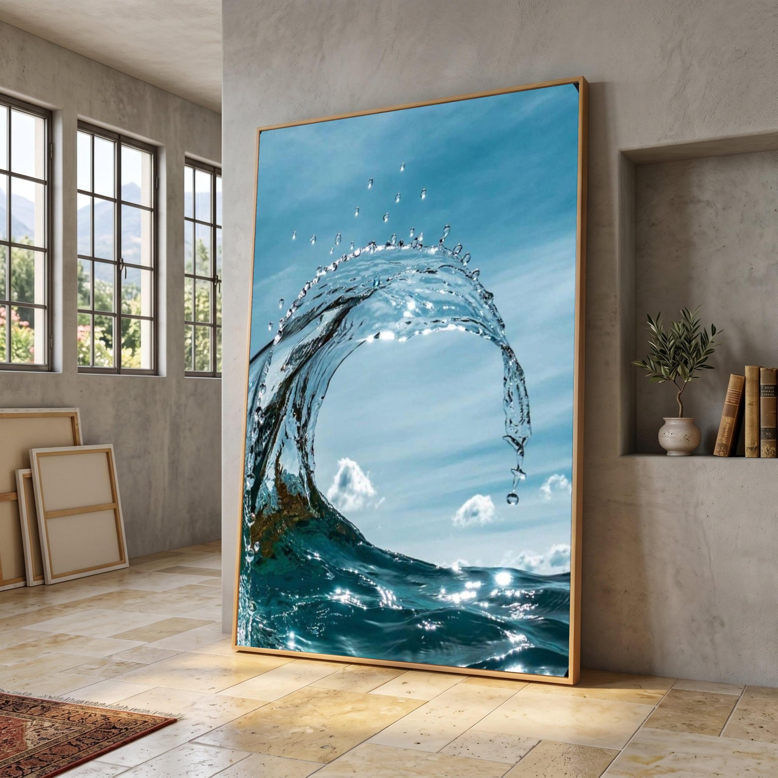 TONGYINLI Ocean Wave Canvas Print, Crystal Clear Water Splash Wall Art, Coastal Seascape Decor Canvas Painting(60x90cm/Frameless)