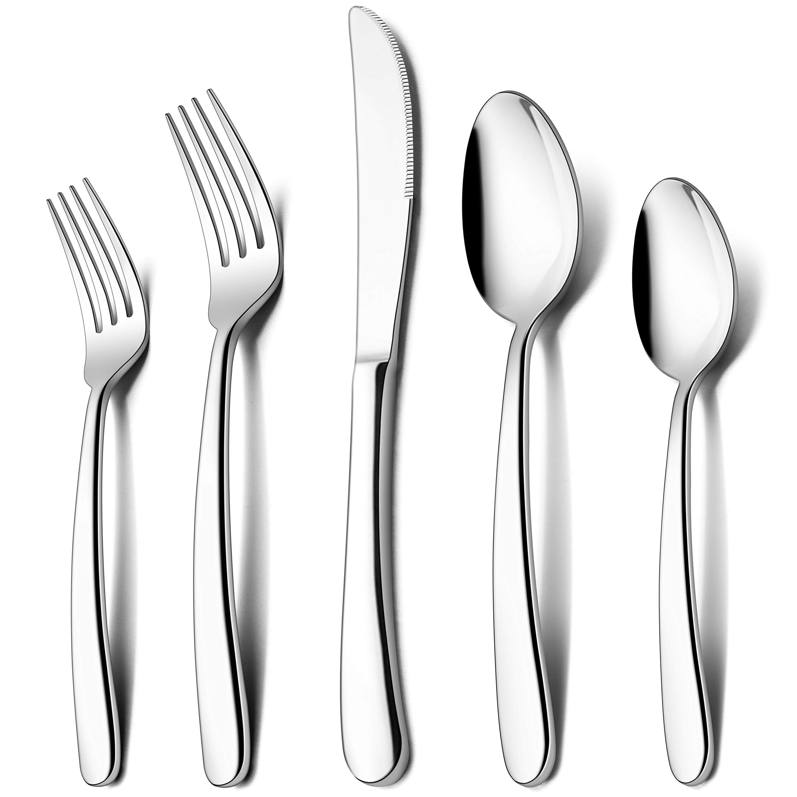 LIANYU60-Piece Heavy Duty Silverware Set, Stainless Steel Flatware Cutlery Set for 12, Heavy Weight Eating Utensils for Home Restaurant Wedding, Dishwasher Safe, Mirror Polished