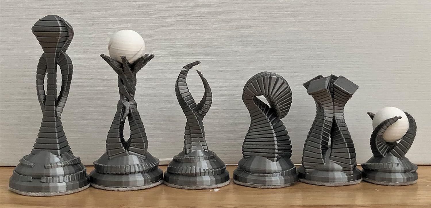 Alien Themed Chess Set – Beautifully designed pieces for an exotic out-of-this-world spin to a beloved game of chess – Silk Gold & Silk Silver With White & Black Jewels - (board not included) - Znet3D