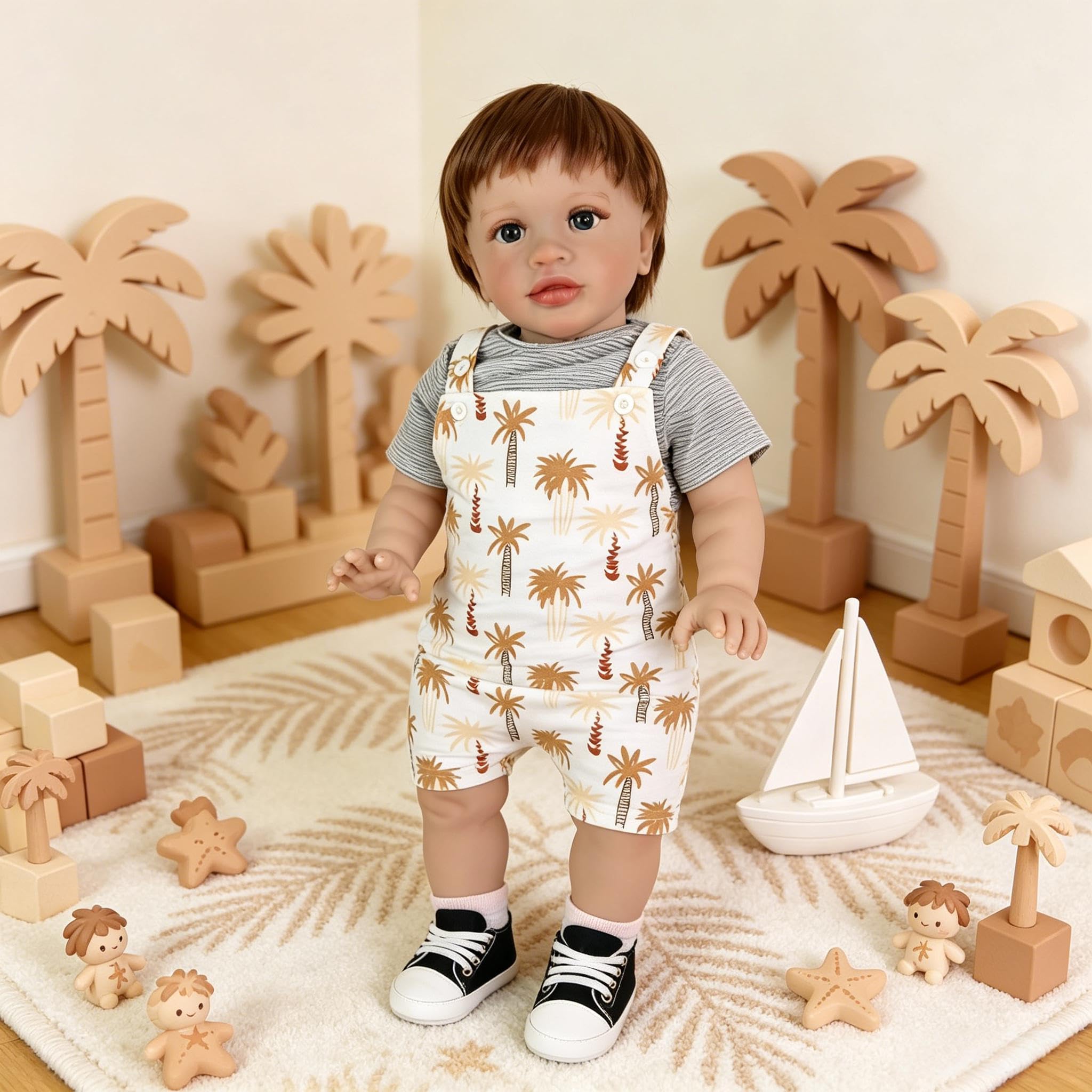 Reborn Kleinkind-Puppen Jungen, 66 cm, Realistische Reborn-Babypuppe, Weicher Stoffkörper, echt aussehende Babypuppe Braunes Haar Lebensechte Kleinkindpuppe Geschenke für Kinder