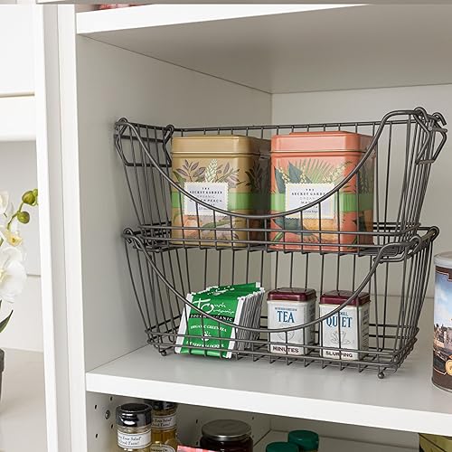 Miniatura 2 de Smart Design Organizador de cestas apilables, mediano (12.63 x 5.5 pulgadas), con asa, metal de acero, apto para alimentos, frutas y verduras,