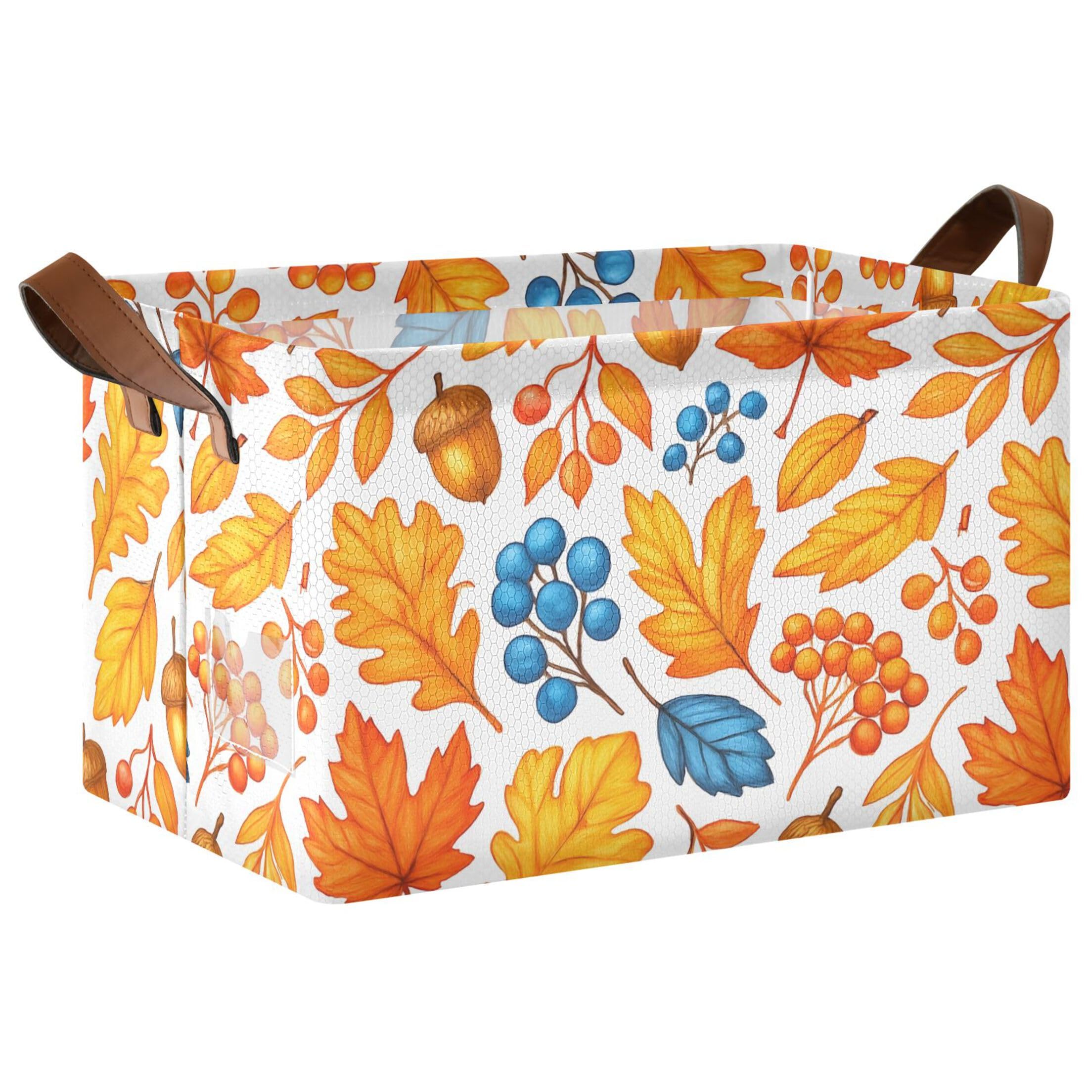 Kutsu Autumn Leaves Foldable Storage Basket Collapsible Bin With Handles For Shelves