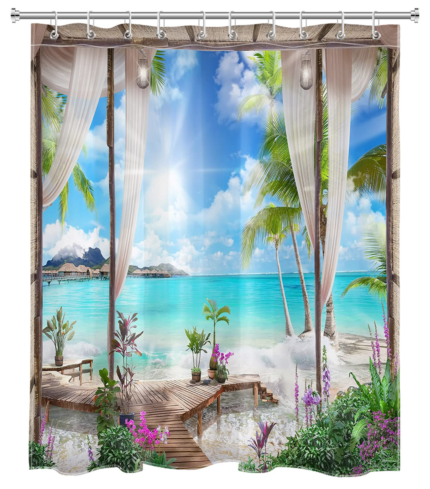 YNFUQANLN Ozean-Duschvorhang – 178x178 Cm, Polyester, Tropisches Blatt-/Blumenmuster, Mit Haken, Maschinenwaschbar