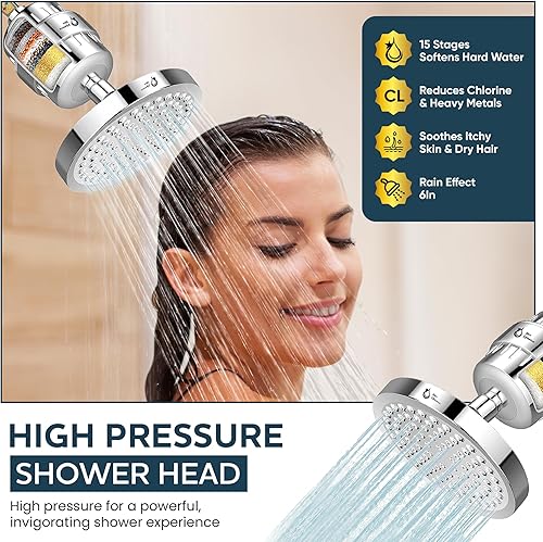Miniatura 3 de Cabezal de ducha con filtros, cabezal de ducha de alta presión con filtro para reducir el encrespamiento del cabello, mejorar la apariencia de la