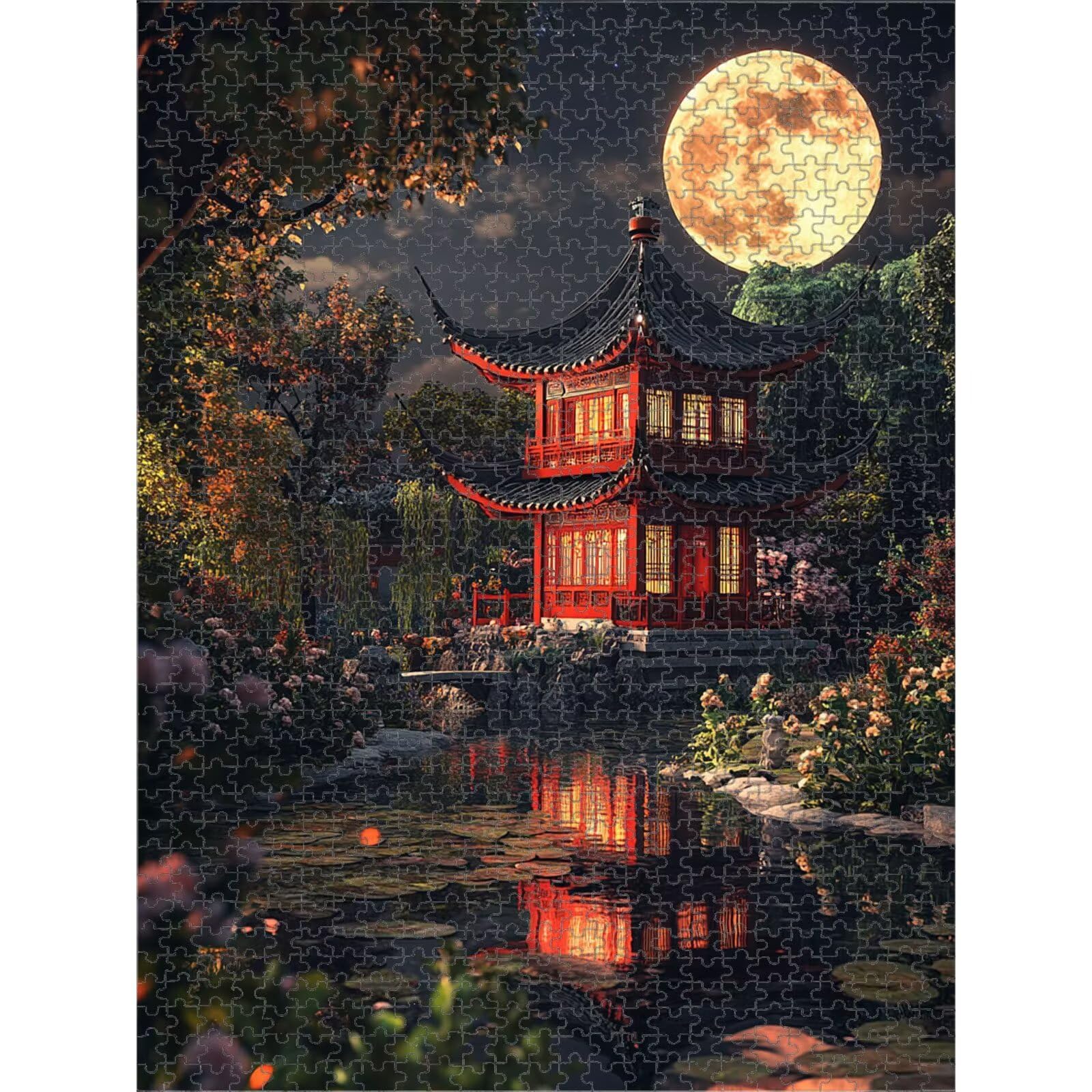 Puzzle 3000 Teile für Erwachsene, Mond & Pavillon Holzpuzzle, 1T#1921