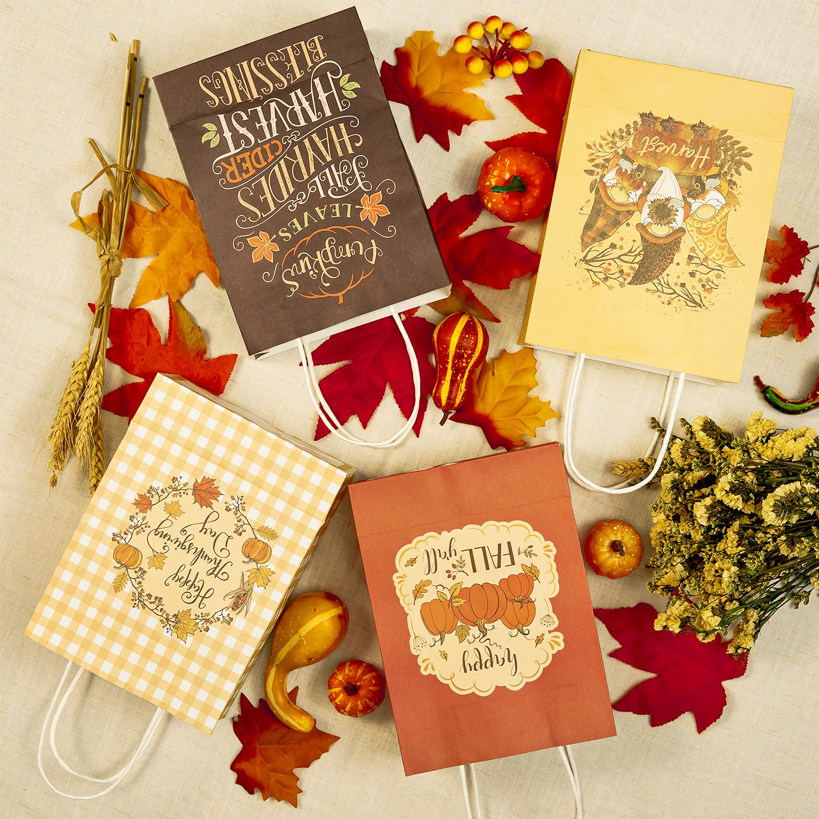 Paper Leaf Bags Whaline 100 Pack - 5x7.1 Inch Pumpkin \u0026 Maple Leaf Kraft  Treat Bags Fall Wedding Favor Bags, image size:1600x1600