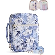 WANDF Bible Cover Case for Women, Quilted Bible Bag with Strap L,Blue | Large Capacity, Bible Study Supplies, Church Service, Journaling Accessories, Christian Gifts