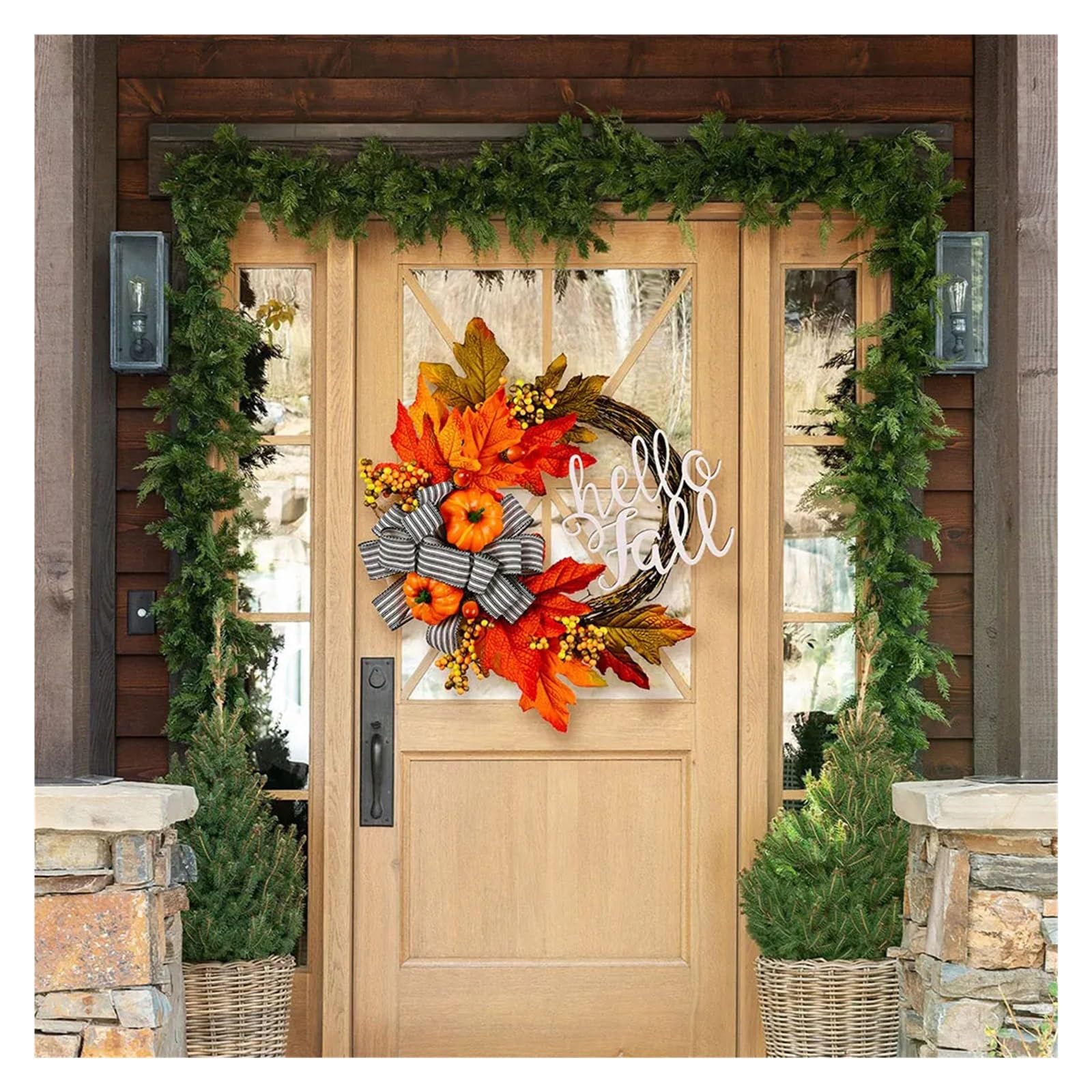 40cm Blatt Kürbis Kranz Thanksgiving Girlande Tür Aufhänger Vorne Herbst for Ernte Party Decor(Wooden Sign)