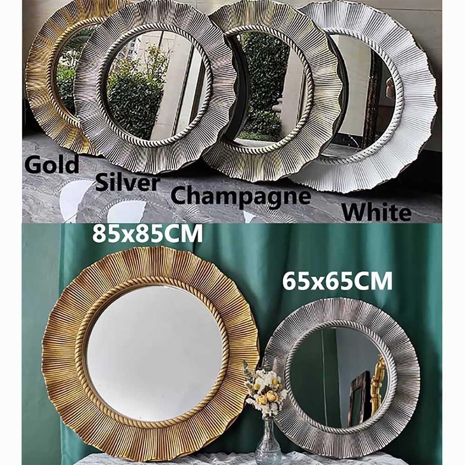 ge Okrągłe 66 cm antyczne lustro łazienkowe, ozdobne lustro ścienne, do salonu i przedpokoju, elegancka dekoracja (85 cm)
