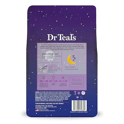 Miniatura 10 de Dr Teals Pure Epsom Sal melatonina para dormir con mezcla de aceites esenciales 3 libras paquete de 4