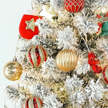 SHareconn 30pcs Christmas Tree Decorations, Christmas Baubles Ornaments | 60mm Baubles Christmas Decorations, Shatterproof Plastic, Pre-Hanged Strings, for Xmas Tree Decor Holiday Party, Red & Gold
