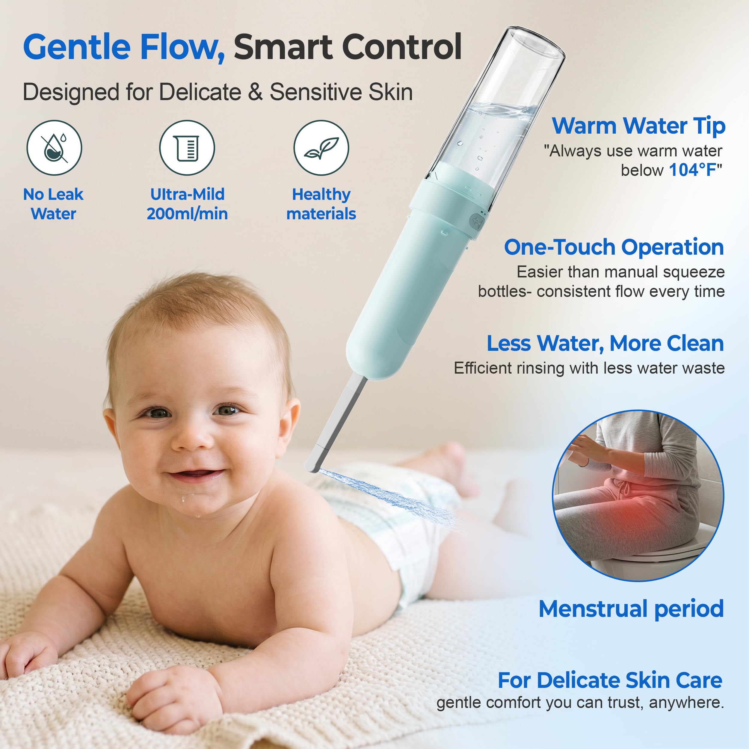 Bidet portatile da viaggio | Bagno - Bidet elettrico ricaricabile con 3 pressioni | Impermeabile per la massima igiene personale per la pulizia a casa, ufficio e campeggio (Aqua)
