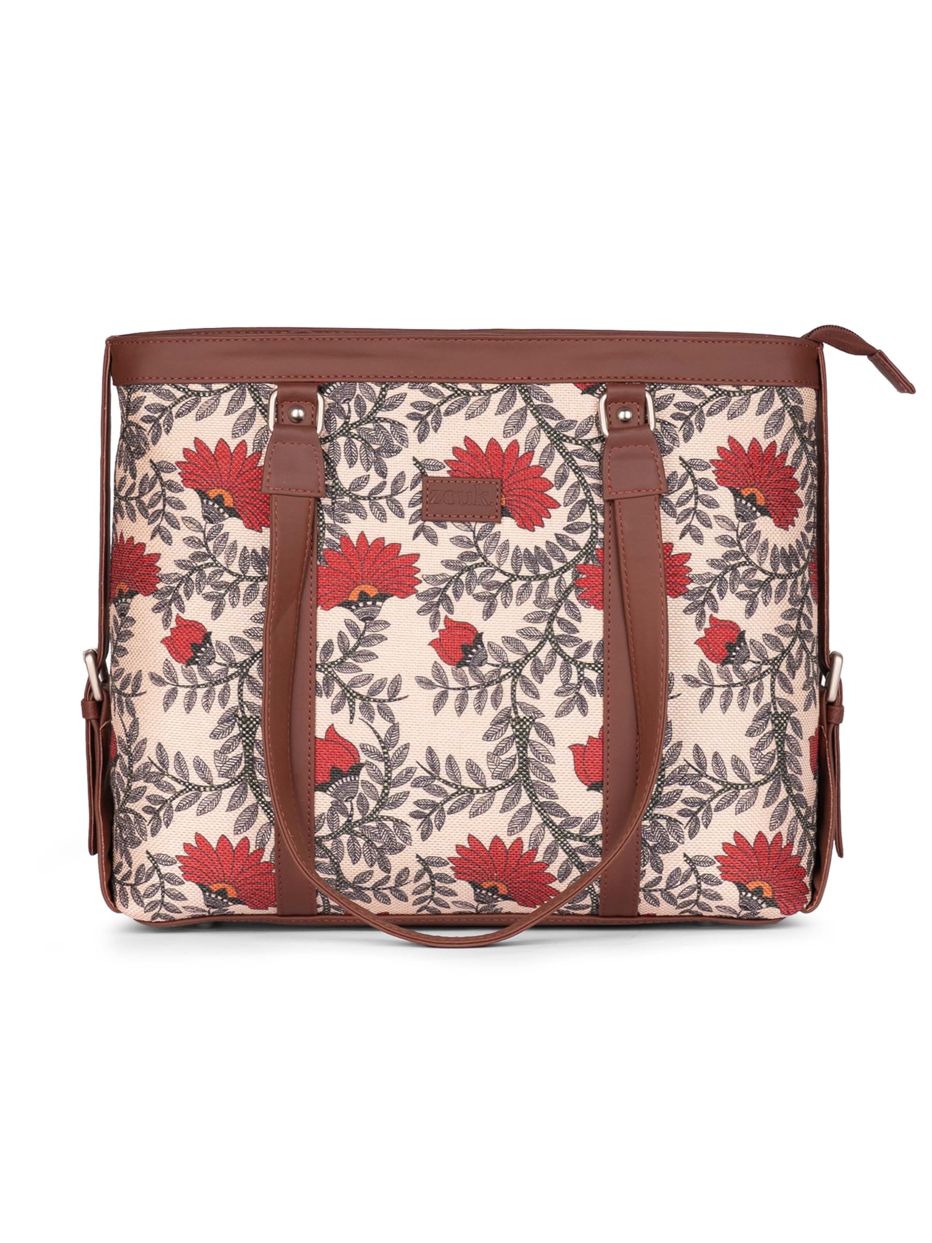 zouk Nawabi Couture Handmade Vegan Leather Women's Office Bag for 15.6 inch Laptop with double handles - WavBeach-picture-12