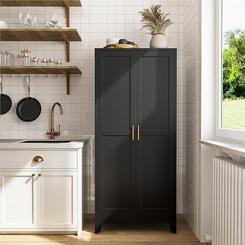 Miniatura 3 de COFaR Armario de despensa de 61 pulgadas de alto en negro, armario de almacenamiento moderno con estantes ajustables, armario de metal resistente