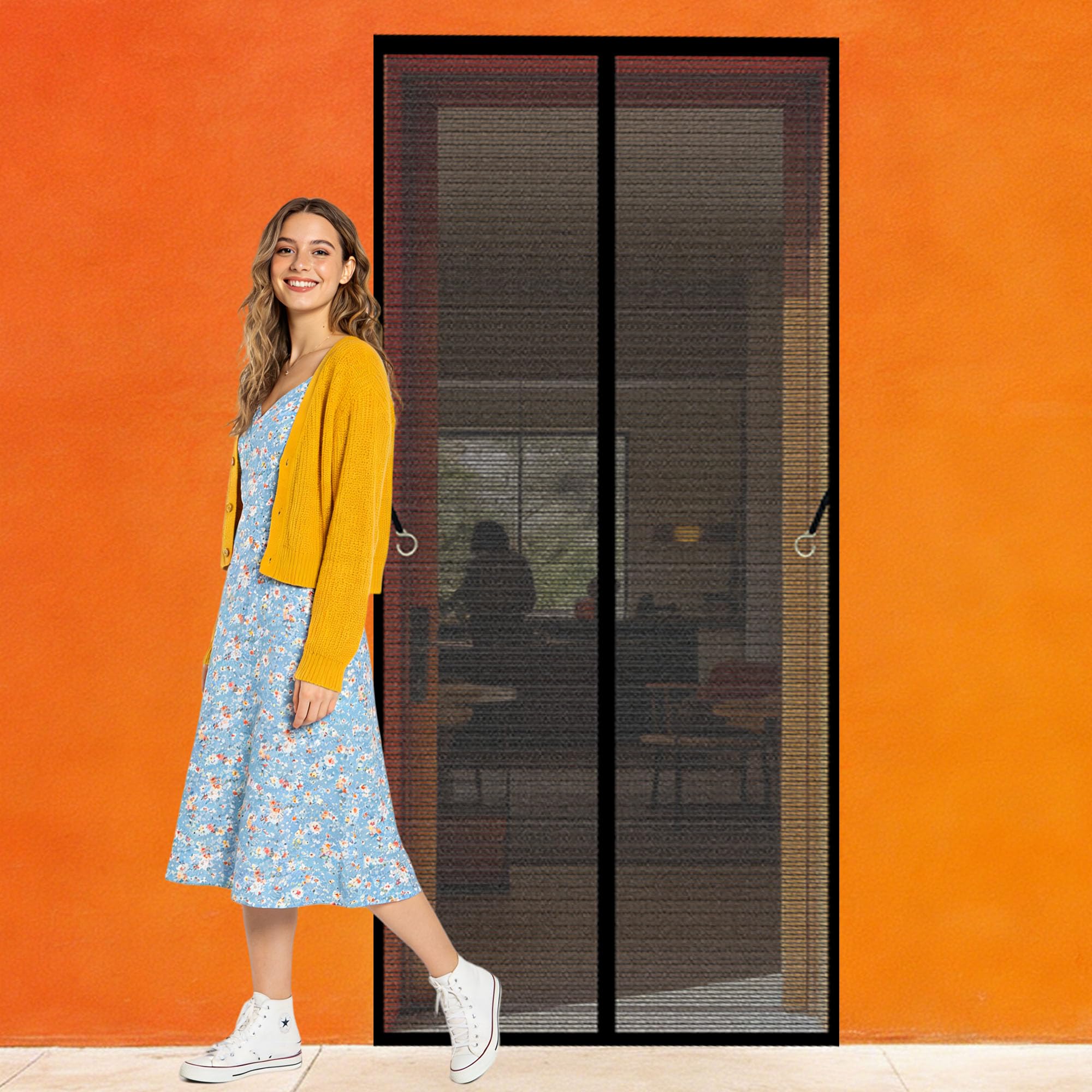 Magnetic Door Screen 106 x 225 cm Self Sealing Door Fly Screen Keeps Bugs Out for Balcony Room, Bedroom, Kitchen, Children's Room, Single Sliding Room., Black