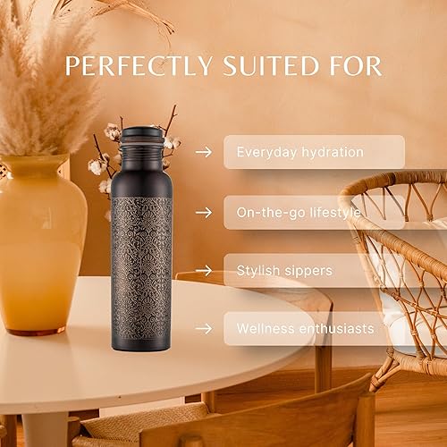 Miniatura 9 de Pure Copper - Botella de agua con beneficios curativos ayurveda hecha a mano india para beber, viajes, senderismo, gimnasio, oficina, al aire libre,