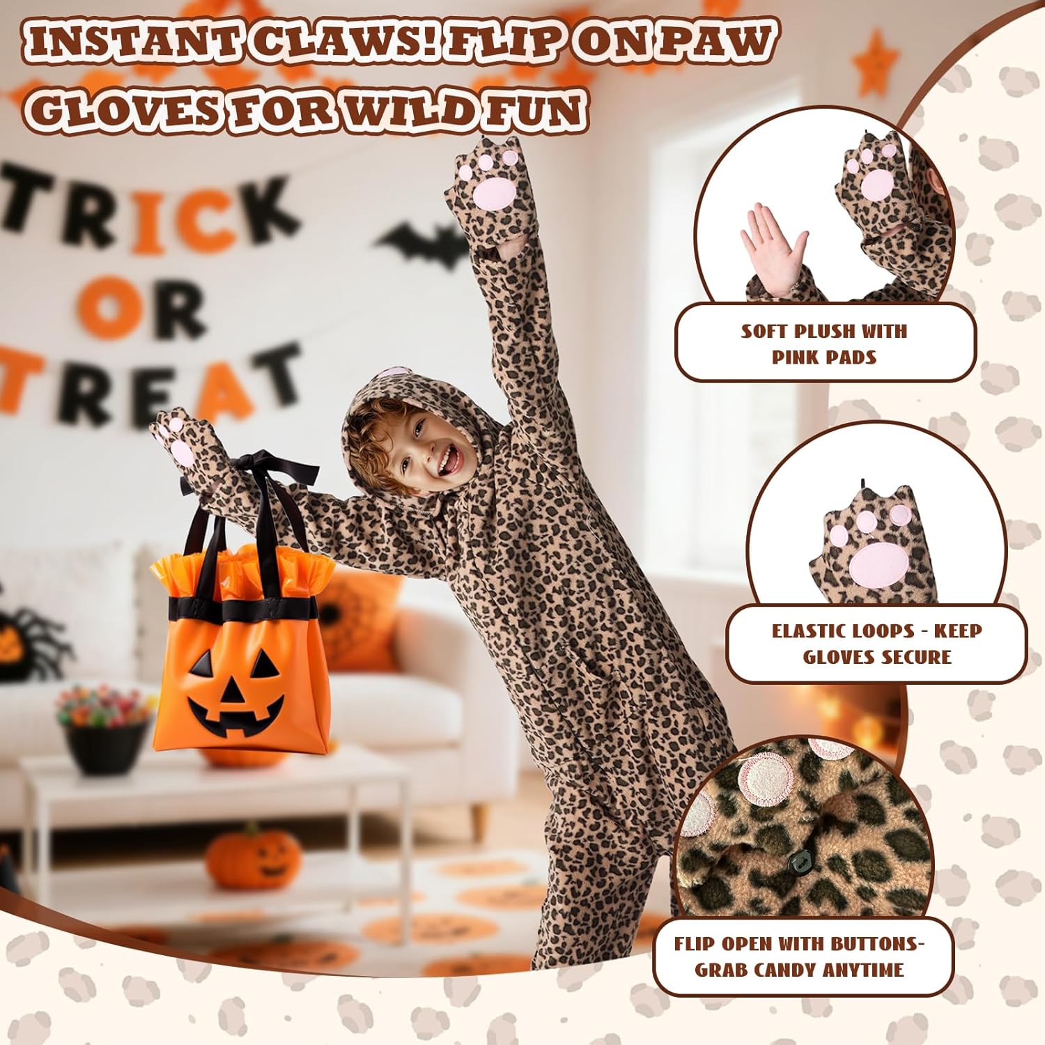 Cheetah Costume Kids - Unisex One Piece Costume Boys Halloween Costumes for Girls- Animal Onesie Kids Halloween Pajamas 4-10Y - Image 2