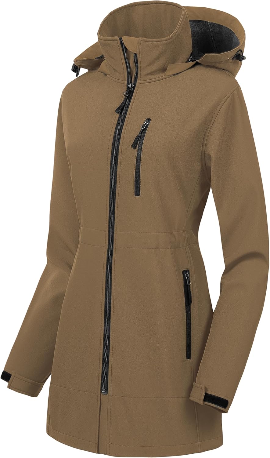 CREATMO US Women's Lightweight Waterproof Long Softshell Tactical Jacket Fleece Lined Windbreaker