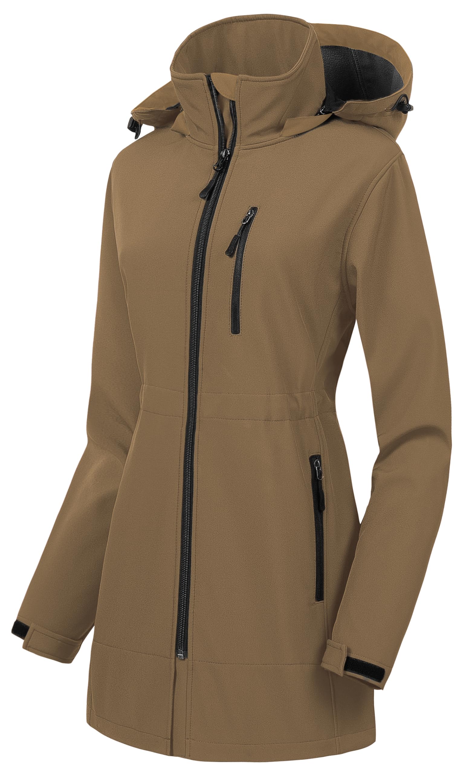 CREATMO US Women's Lightweight Waterproof Long Softshell Tactical Jacket Fleece Lined Windbreaker