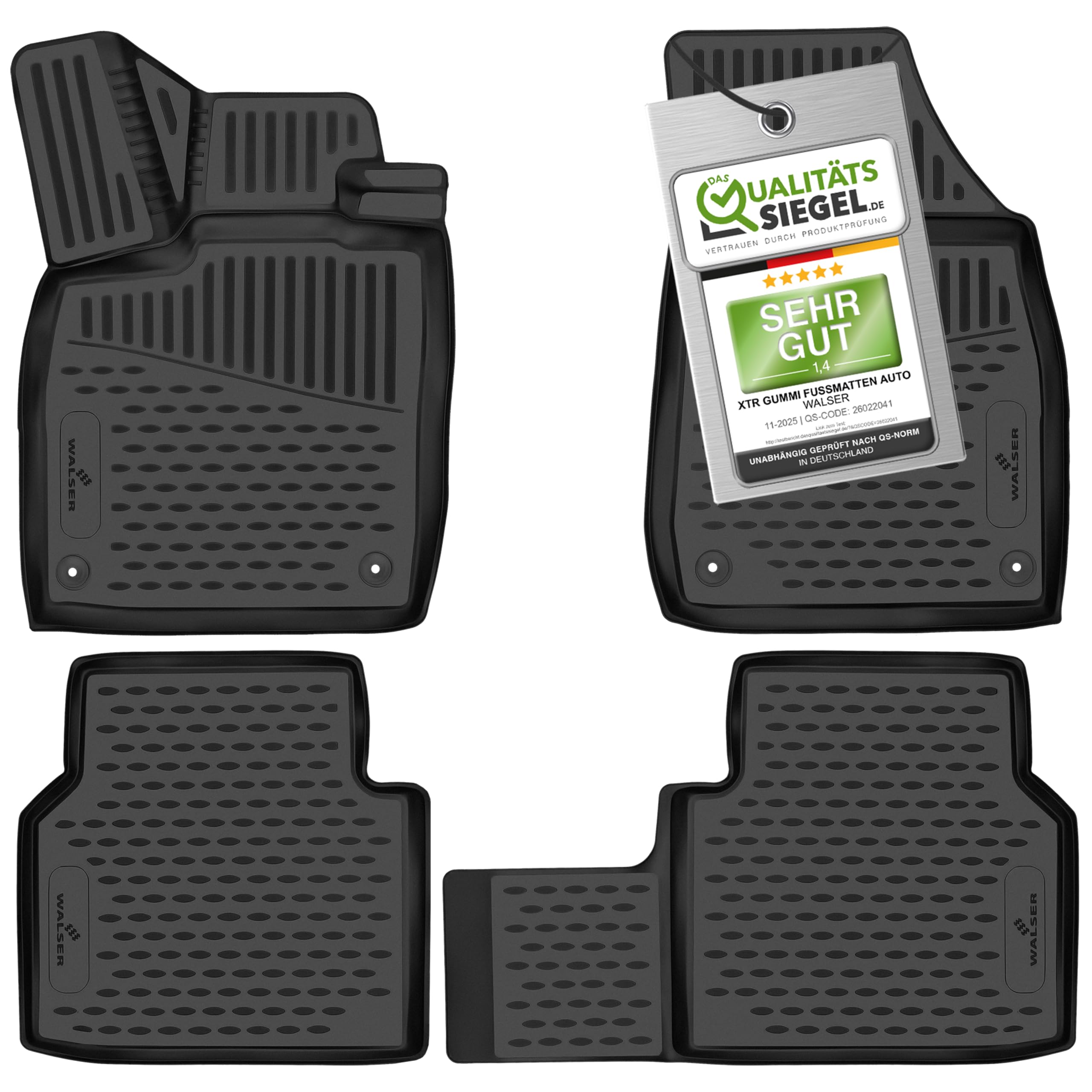 Walser XTR Gummi Fussmatten Auto für Skoda Enyaq iV SUV (5AZ)/VW ID.4 2020-Heute, 100% passgenaue Auto Fußmatten, robuste Universal Fußmatte Auto, Gummimatten Auto, Auto Fussmatten Gummi