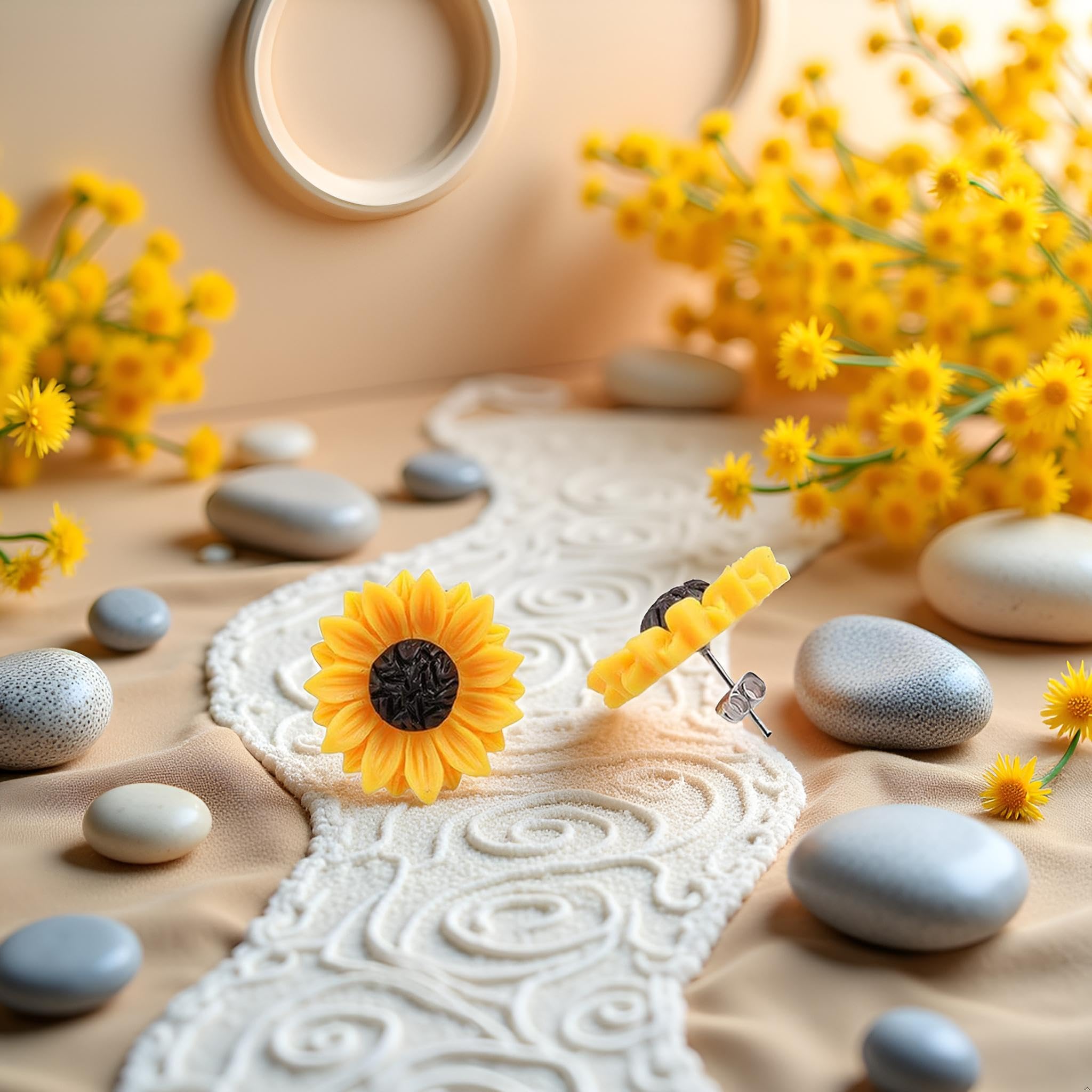 Orecchini a perno in resina a forma di girasole, 15 mm, idea regalo per donne e ragazze