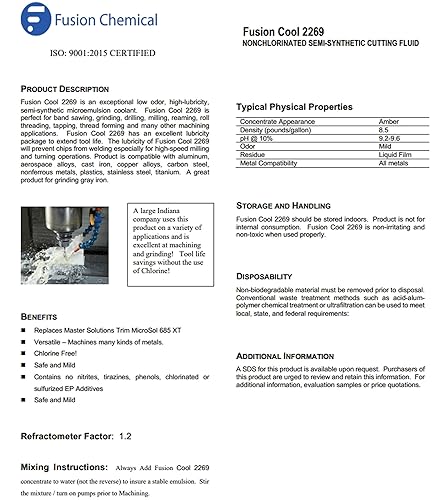 Miniatura 12 de Fluido de mecanizado y molienda Aceite de corte para perforar metal Fusion Cool 2269 Refrigerante de microemulsión semisintética Vida