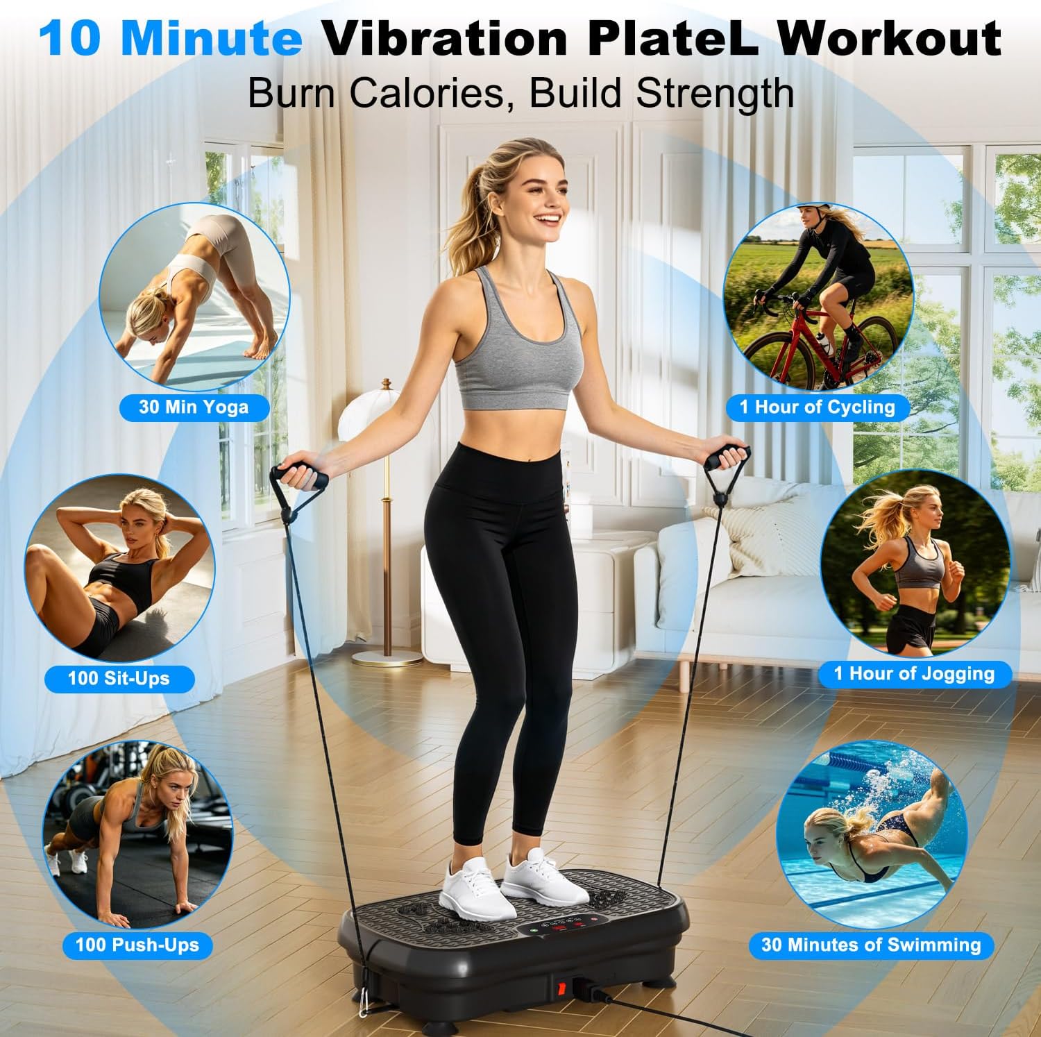 TDH Vibration Plate Exercise Machine, Power Vibration Platform for Weight Loss, Shaping and Toning with Resistance Band - Home Gym